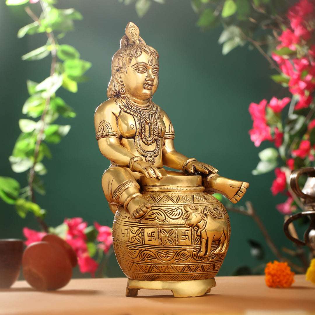 Brass Laddu Gopal With Kalash Idol (14.5 Inch) - Image 7