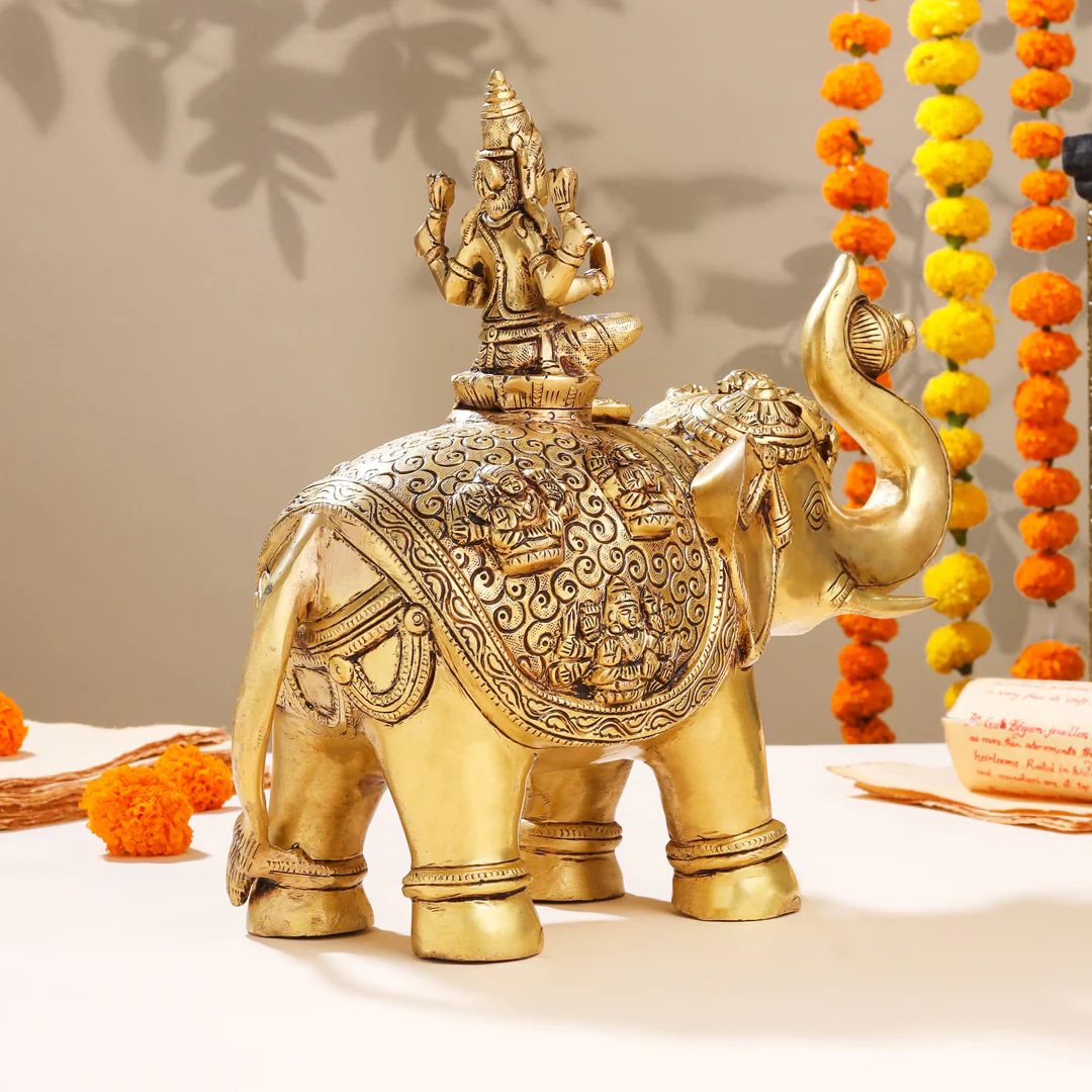 Brass Ashtalakshmi Elephant Statue (12 Inch) - Image 10