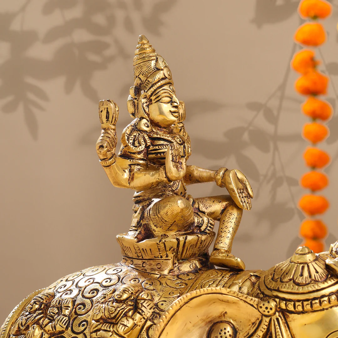 Brass Ashtalakshmi Elephant Statue (12 Inch) - Image 8