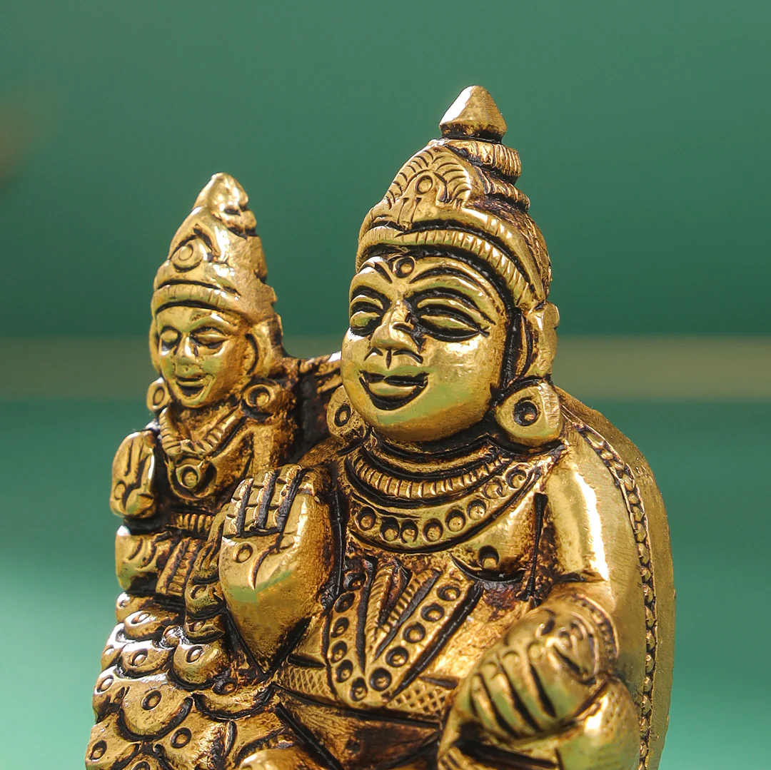 Brass Sitting Kuber And Lakshmi Idol (3 Inch) - Image 6