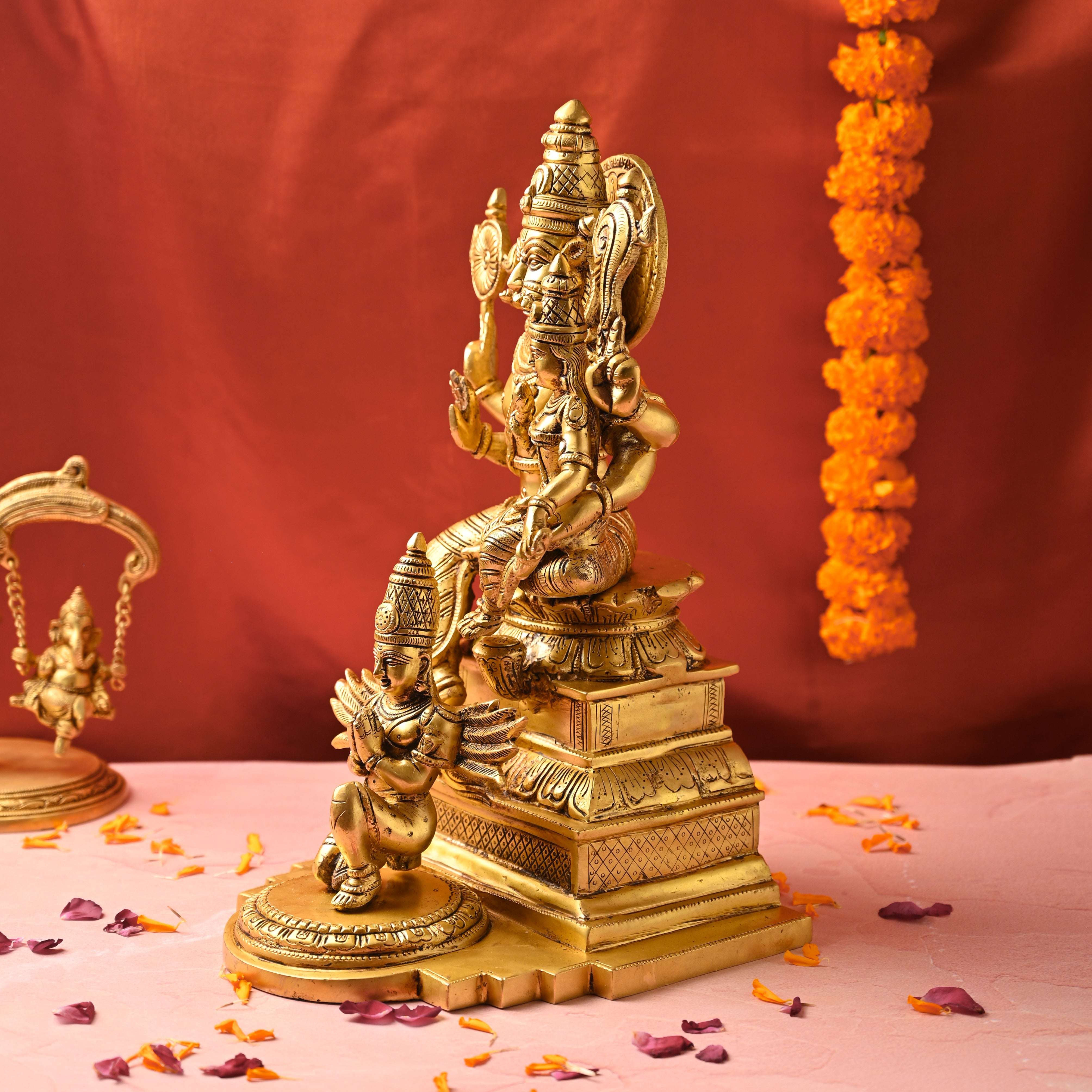 Brass Sitting Lakshmi Narasimbha and Garuda Idol (16.4 Inch) - Image 2