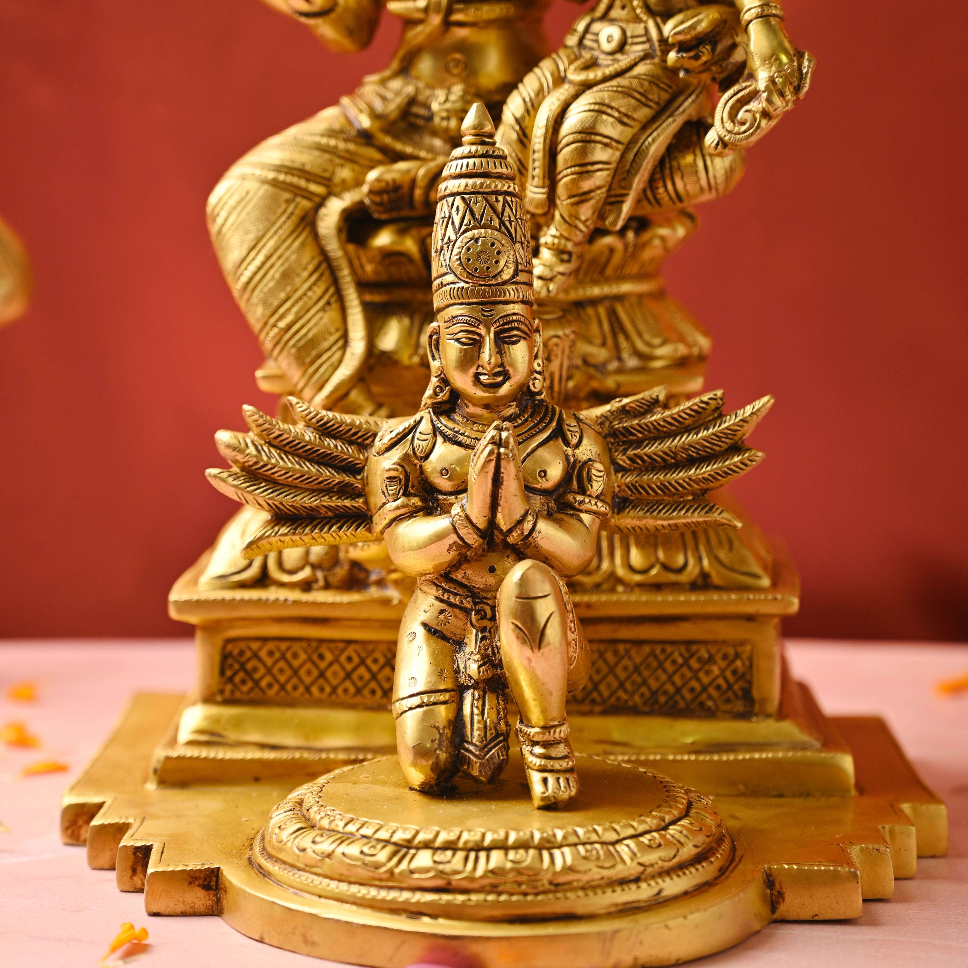 Brass Sitting Lakshmi Narasimbha and Garuda Idol (16.4 Inch) - Image 6