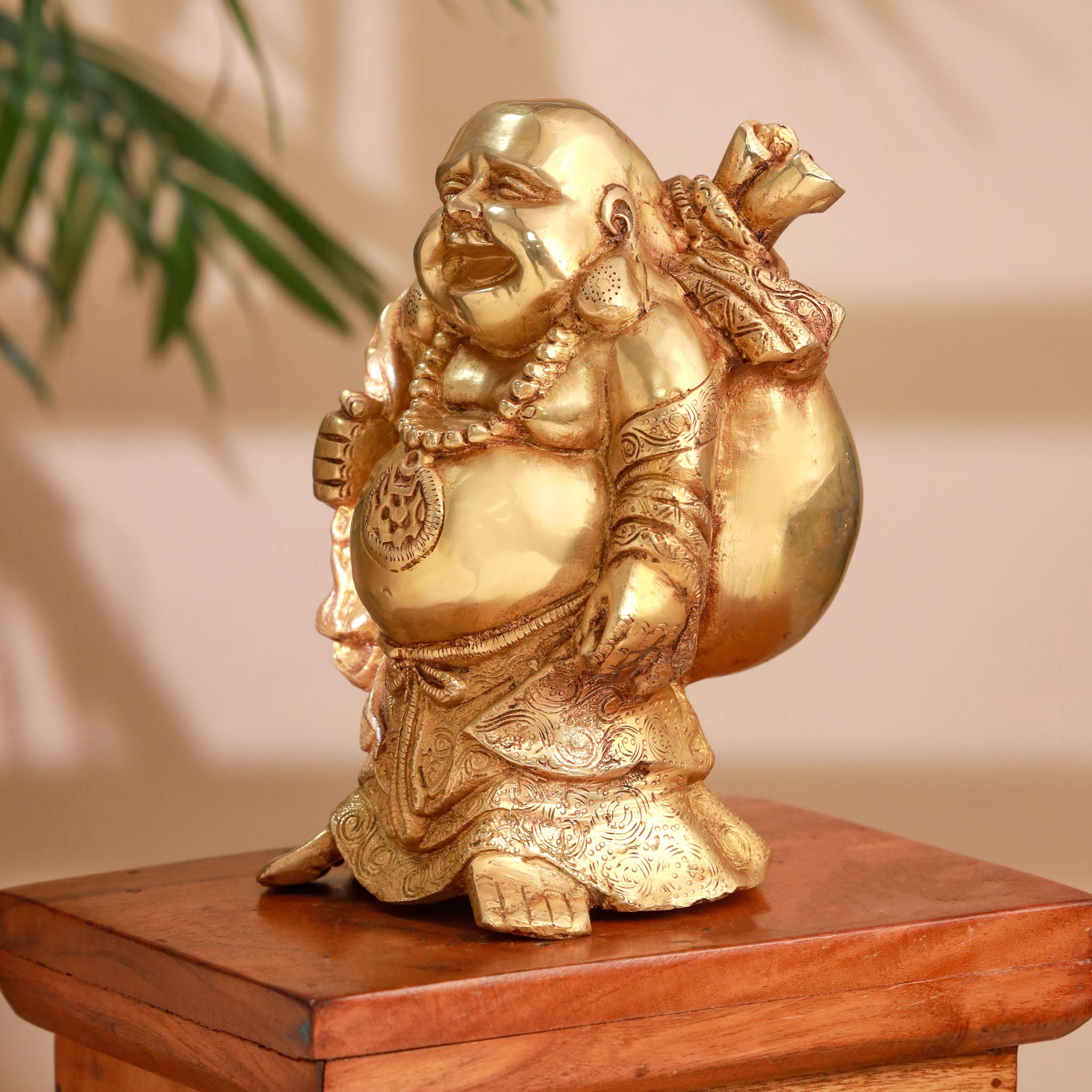 Brass Laughing Buddha Statue (9.5 Inch) - Image 2