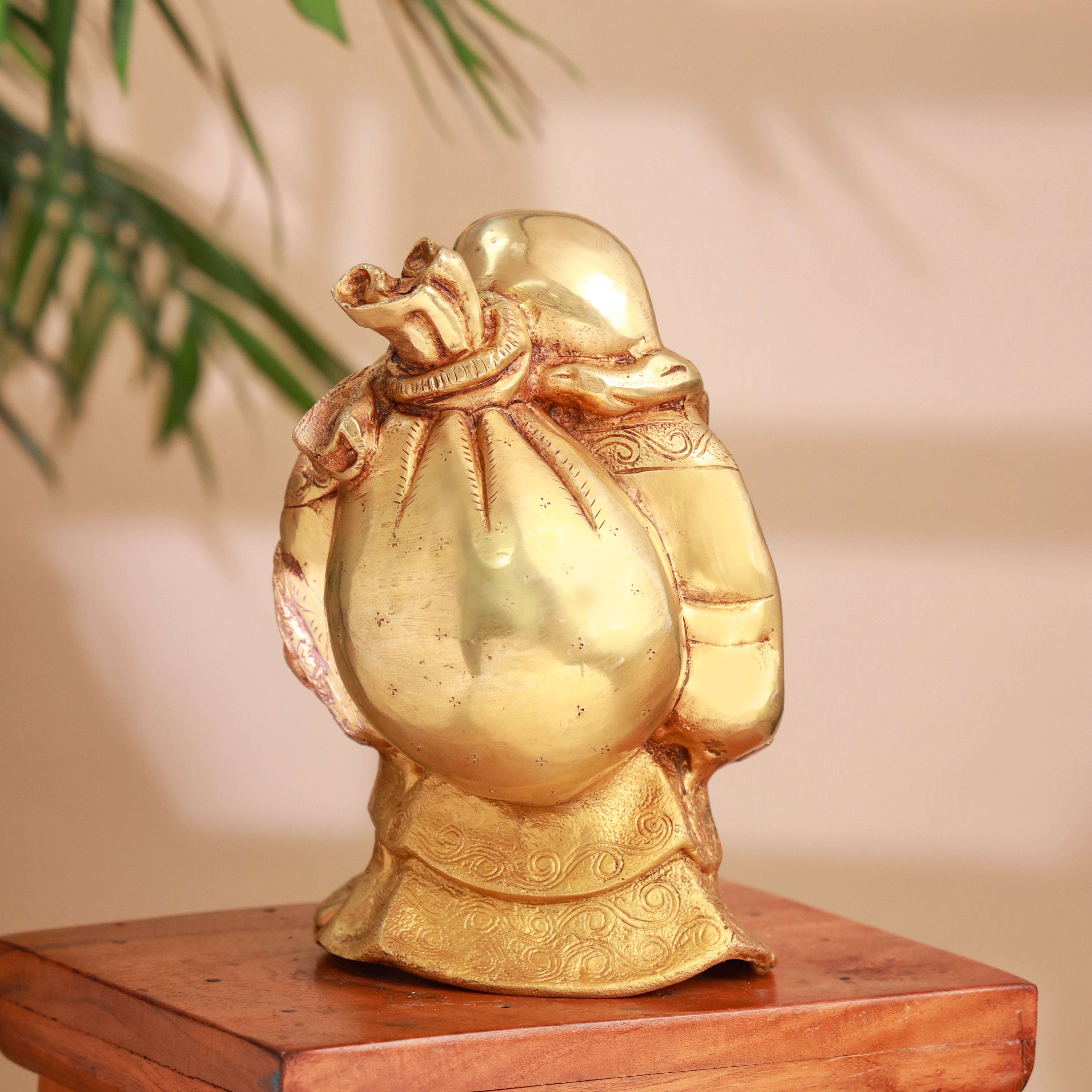 Brass Laughing Buddha Statue (9.5 Inch) - Image 3