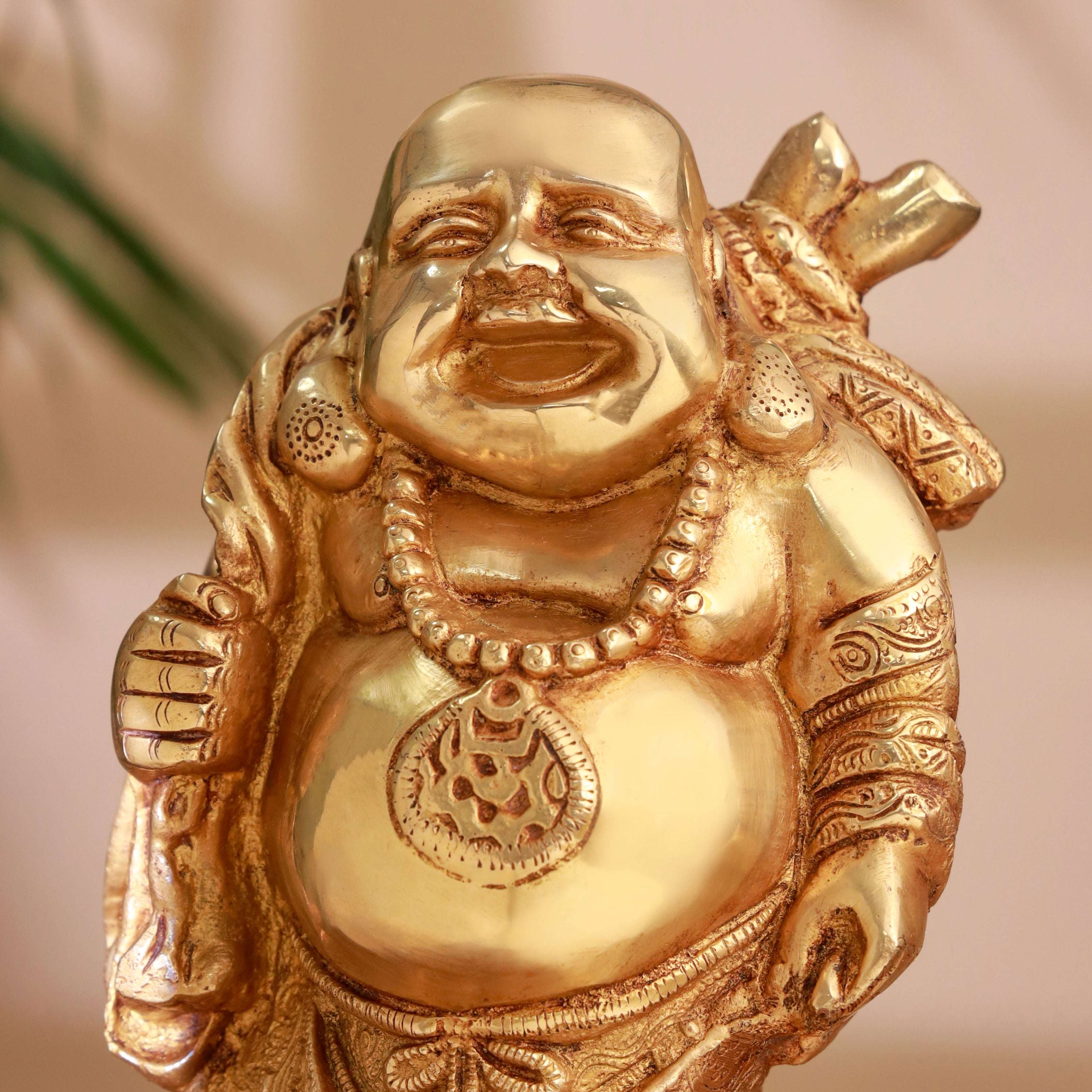 Brass Laughing Buddha Statue (9.5 Inch) - Image 4
