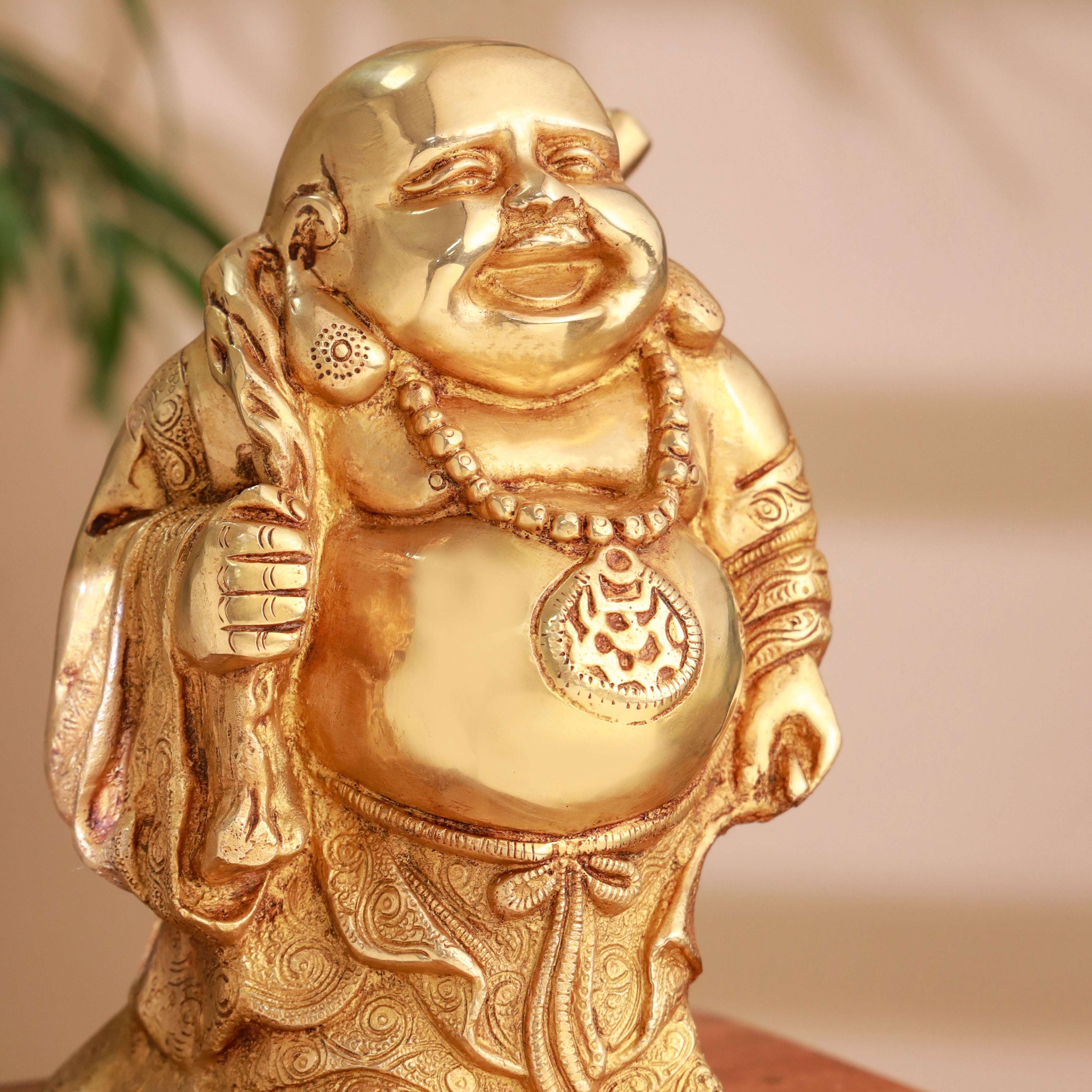 Brass Laughing Buddha Statue (9.5 Inch) - Image 5