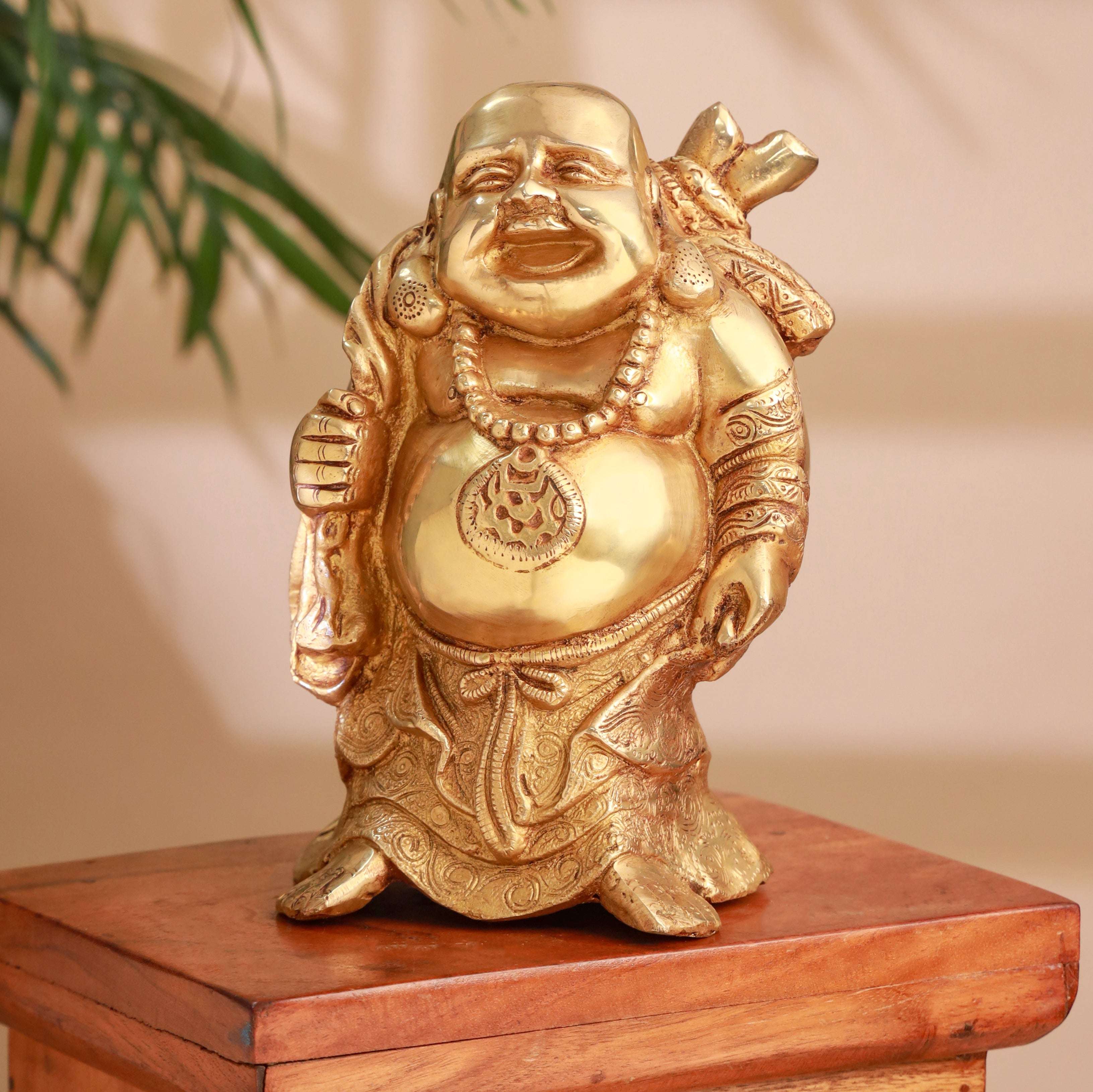 Brass Laughing Buddha Statue (9.5 Inch) - Image 6