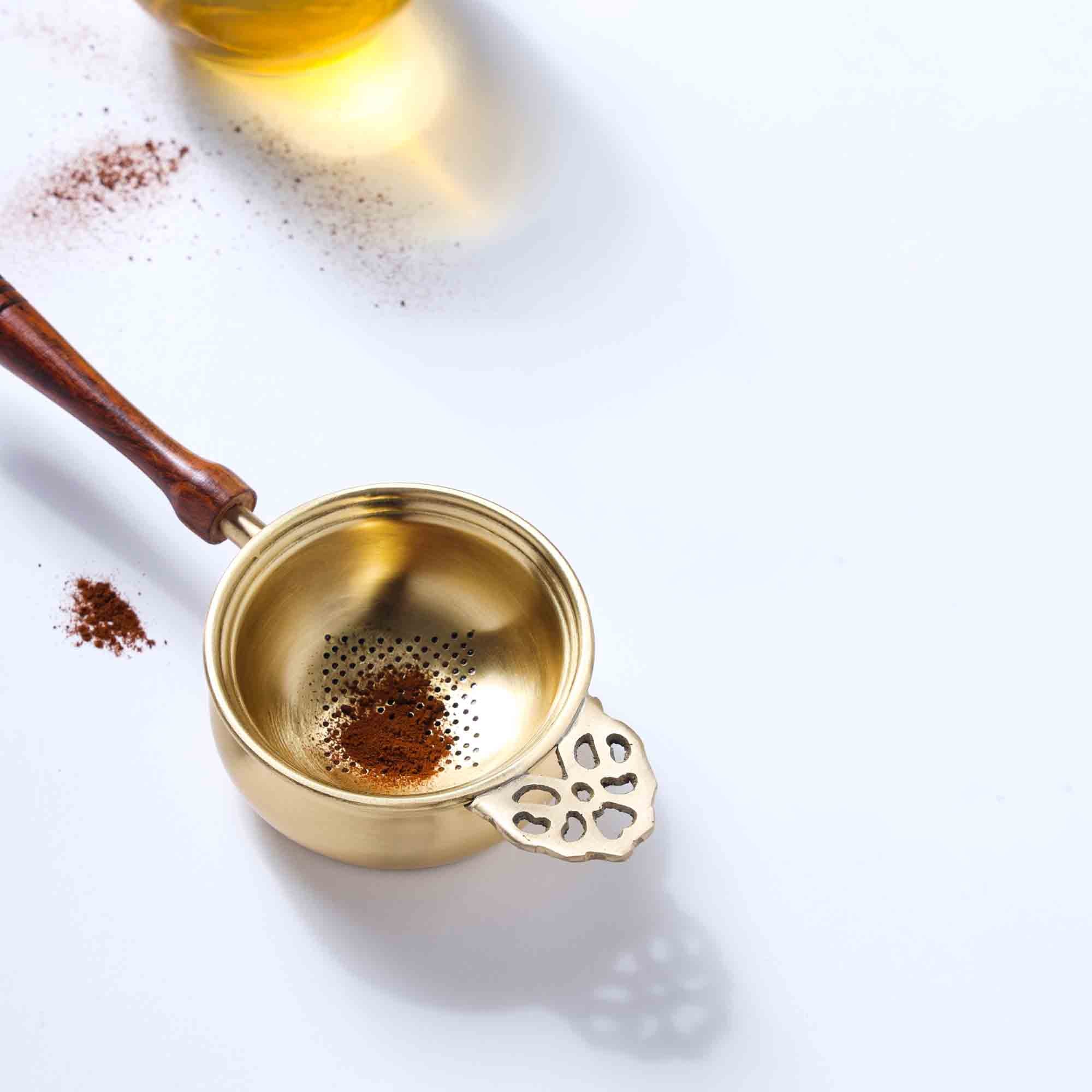 Brass Leaf Tea Strainer With Bowl (1.5 Inch) - Image 4