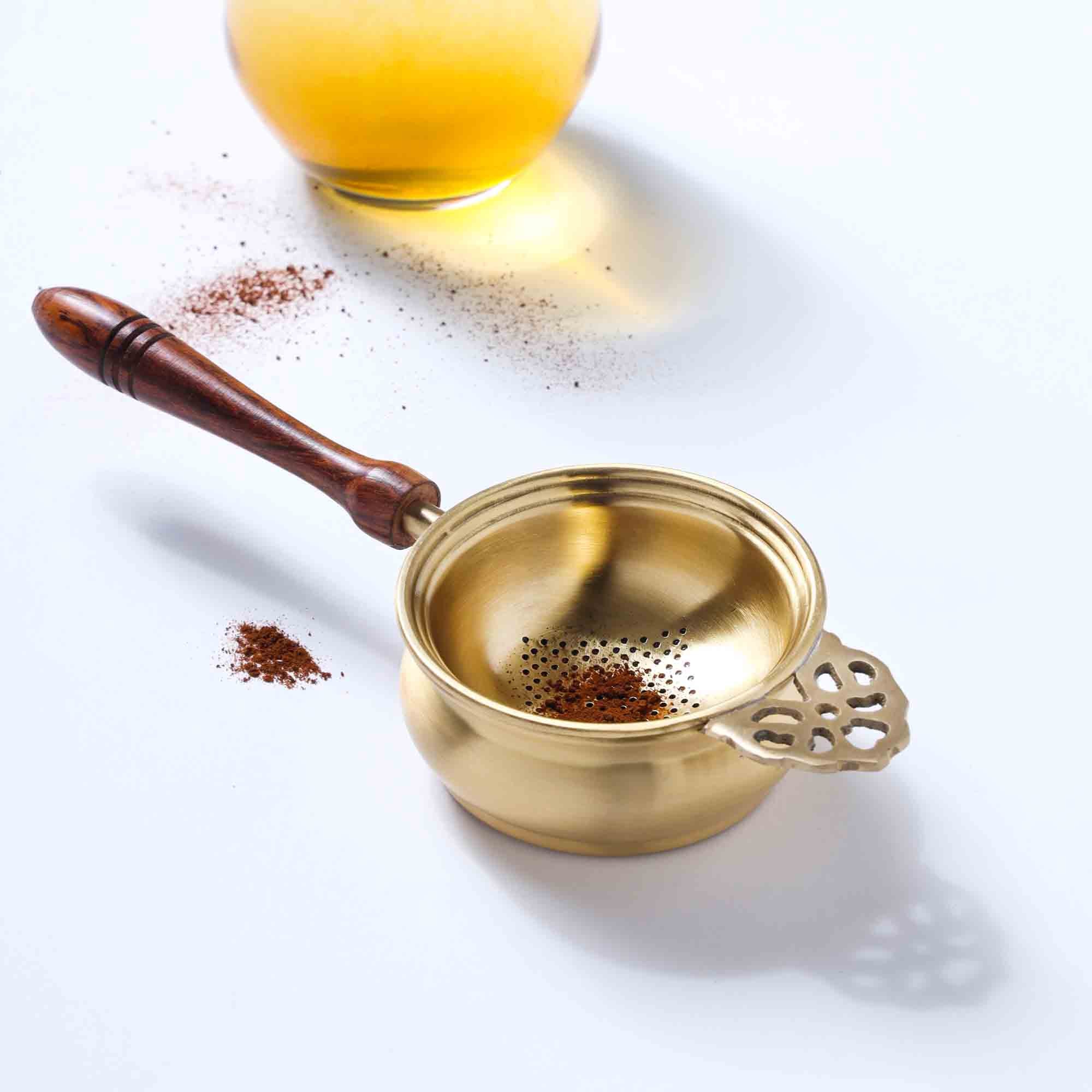 Brass Leaf Tea Strainer With Bowl (1.5 Inch) - Image 5
