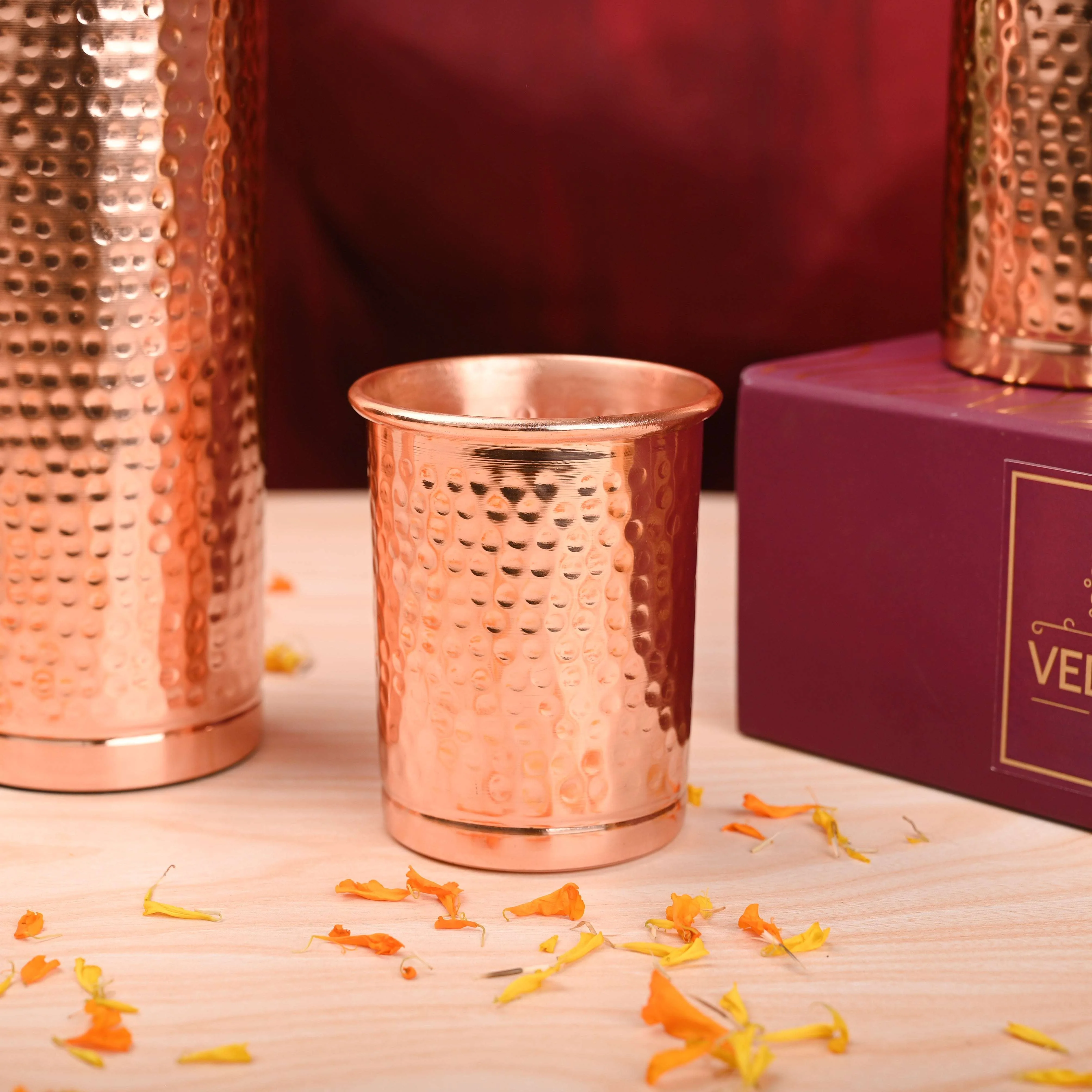 Copper Premium Lemon Hammered Bottle with Glass Set Gift Box/Hamper - Image 4