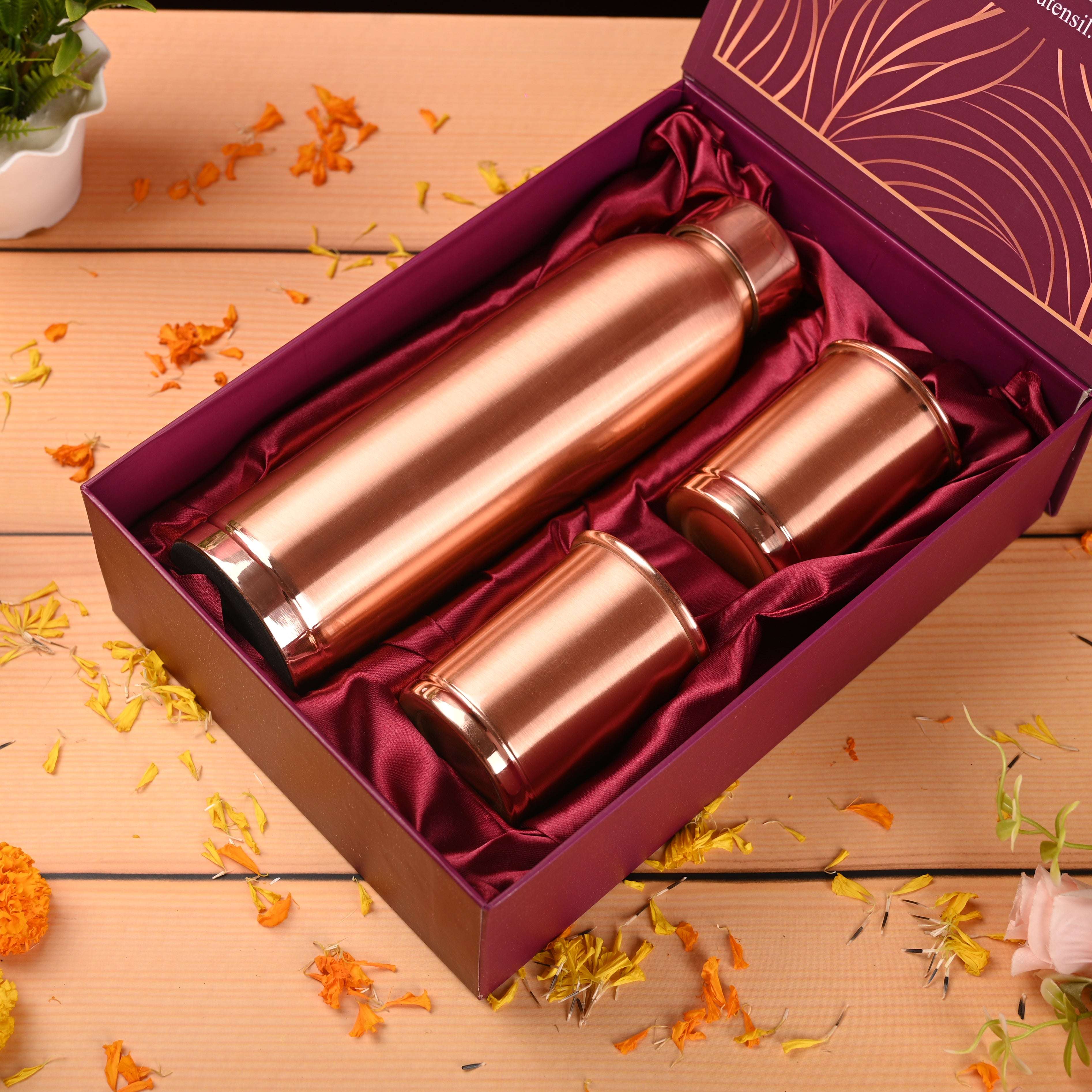 Copper Premium Lemon Matt Bottle with Glass Set Gift Box/Hamper - Image 3