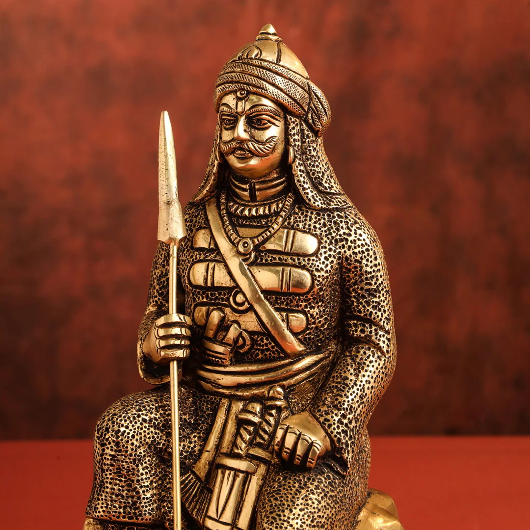 Brass Maharana Pratap Sitting Statue (10.5 Inch) - Image 5