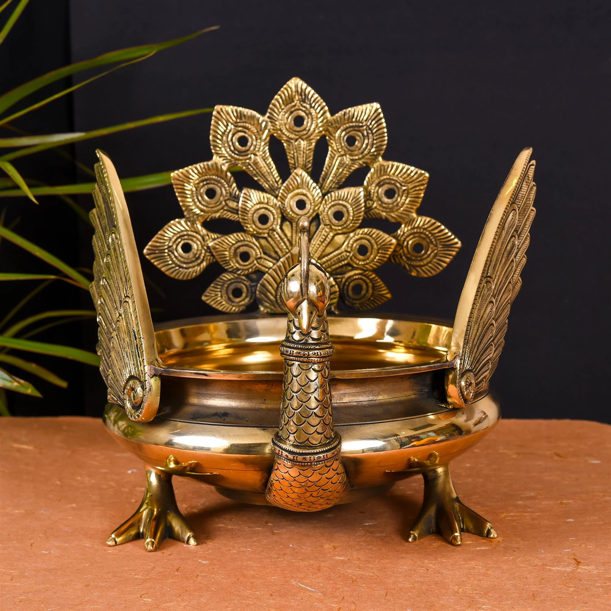 Majestic Brass Peacock Urli (11" Inch) - Image 2