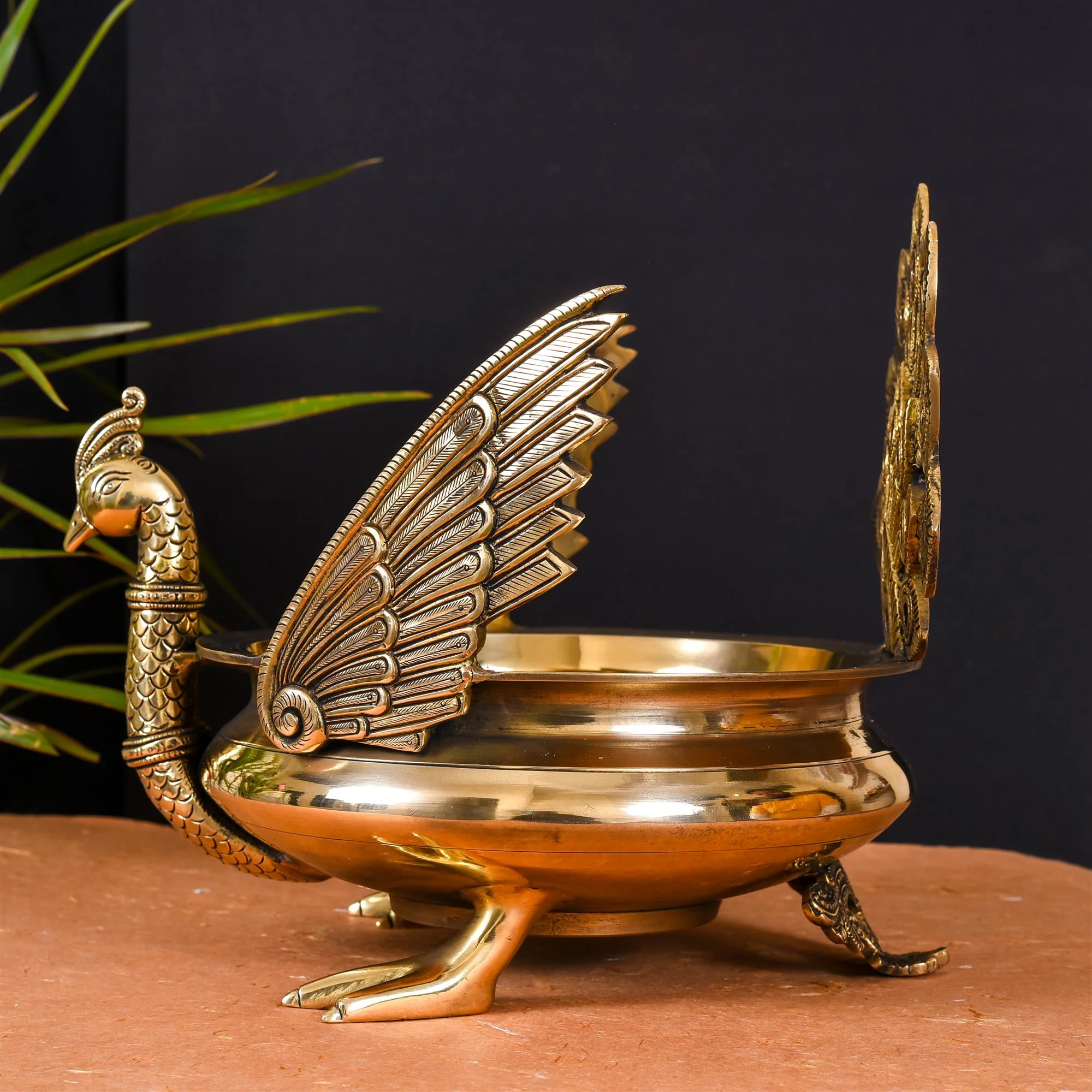 Majestic Brass Peacock Urli (11" Inch) - Image 3