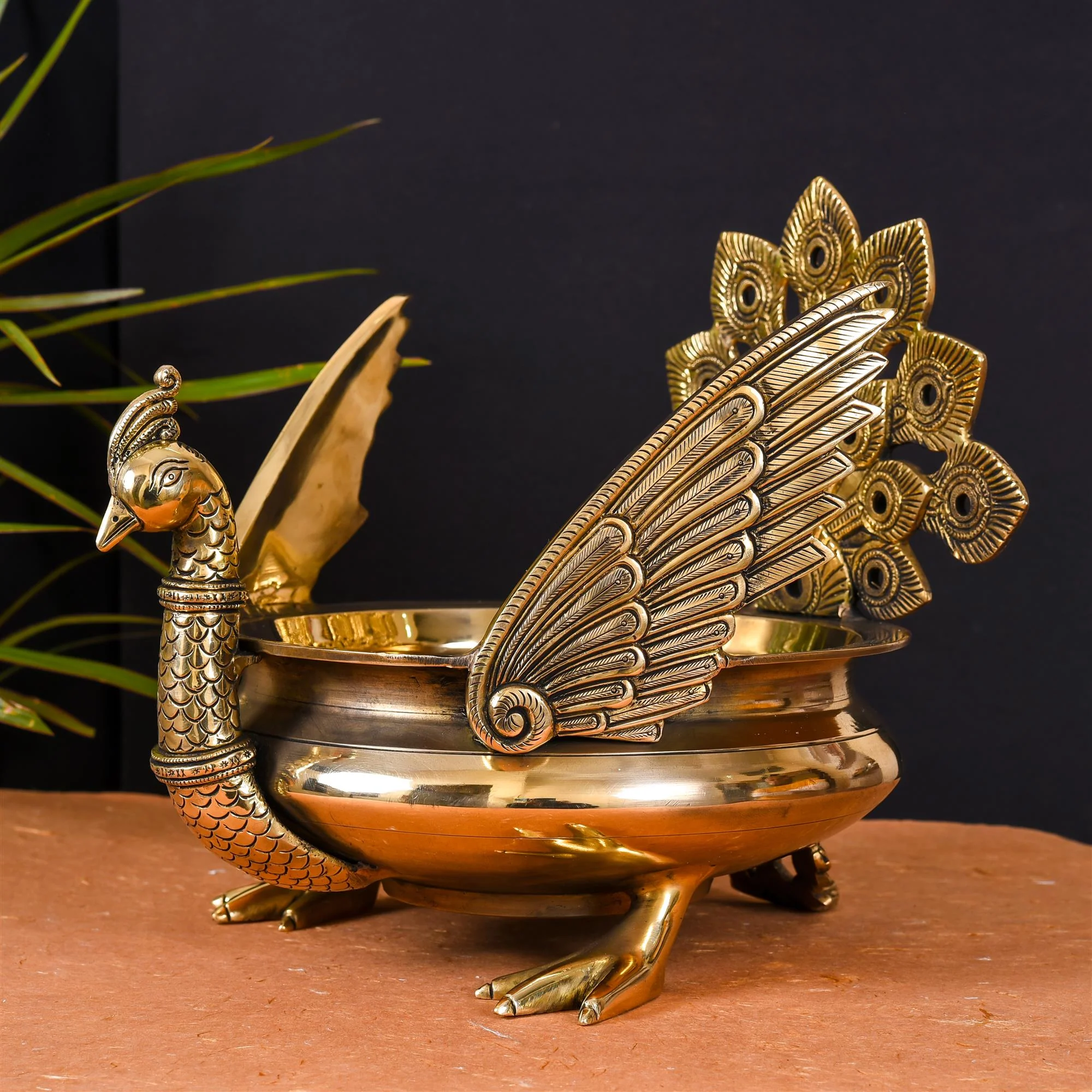 Majestic Brass Peacock Urli (11" Inch) - Image 4