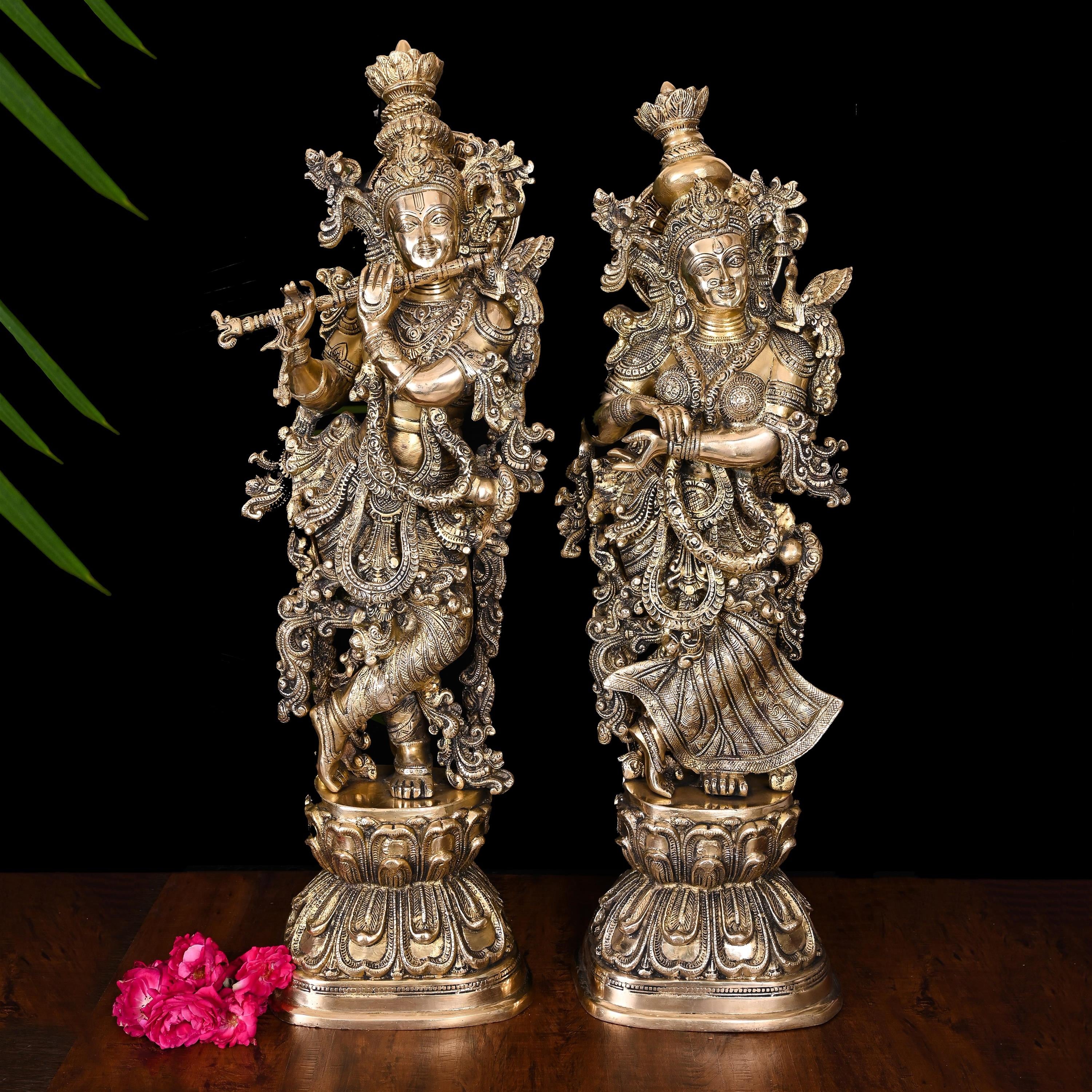 Brass Standing Radha Krishna Statue Set (30 Inch)