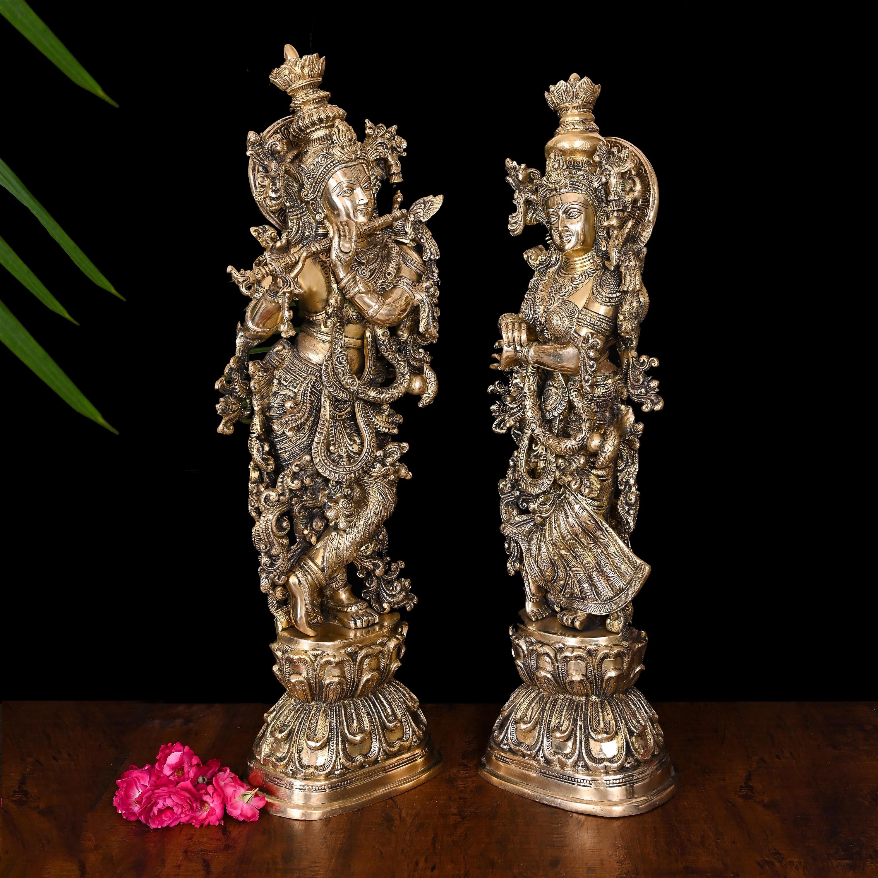 Brass Standing Radha Krishna Statue Set (30 Inch) - Image 2