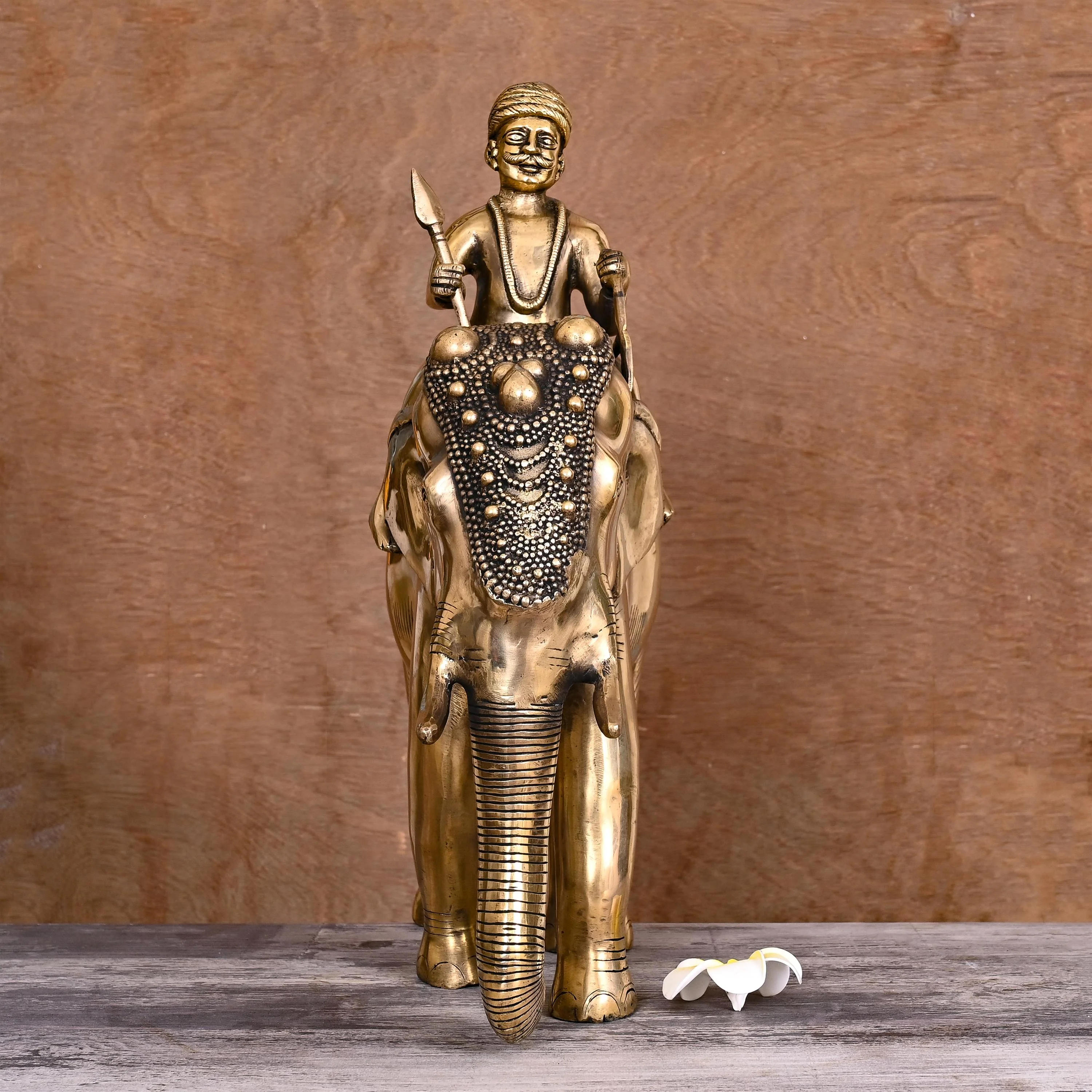 Brass Lord Indra On Elephant Airavata Statue (25 Inch) - Image 2
