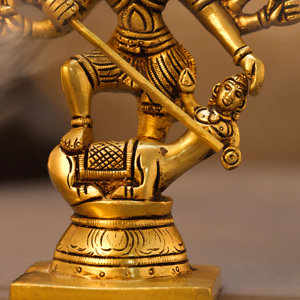Brass Goddess Standing Mahishasura Mardini Idol (7 Inch) - Image 3