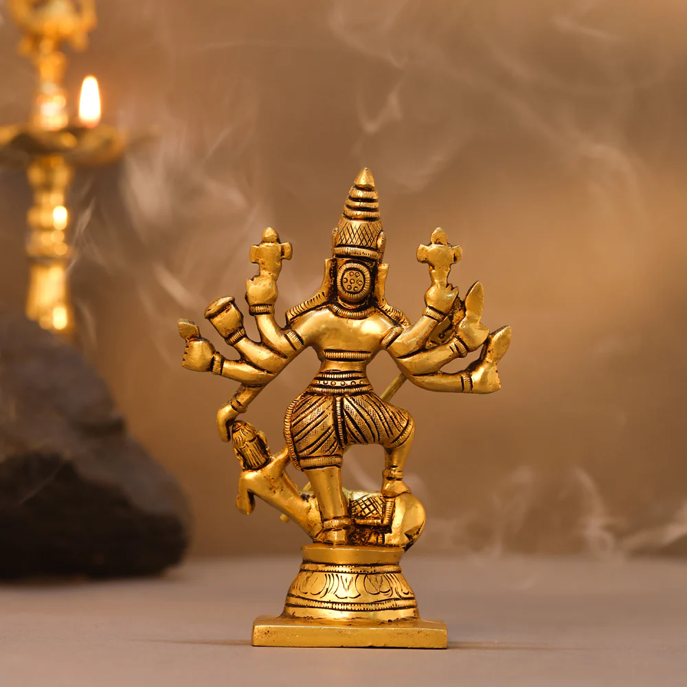Brass Goddess Standing Mahishasura Mardini Idol (7 Inch) - Image 4