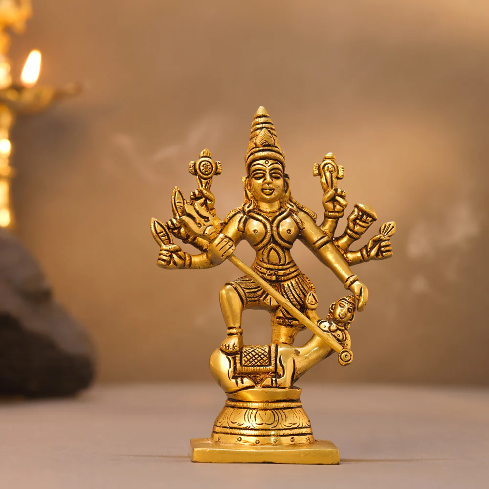 Brass Goddess Standing Mahishasura Mardini Idol (7 Inch) - Image 5