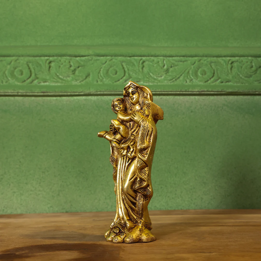 Brass Mother Mary With Baby Jesus Brass Statue (7.5 Inch) - Image 2