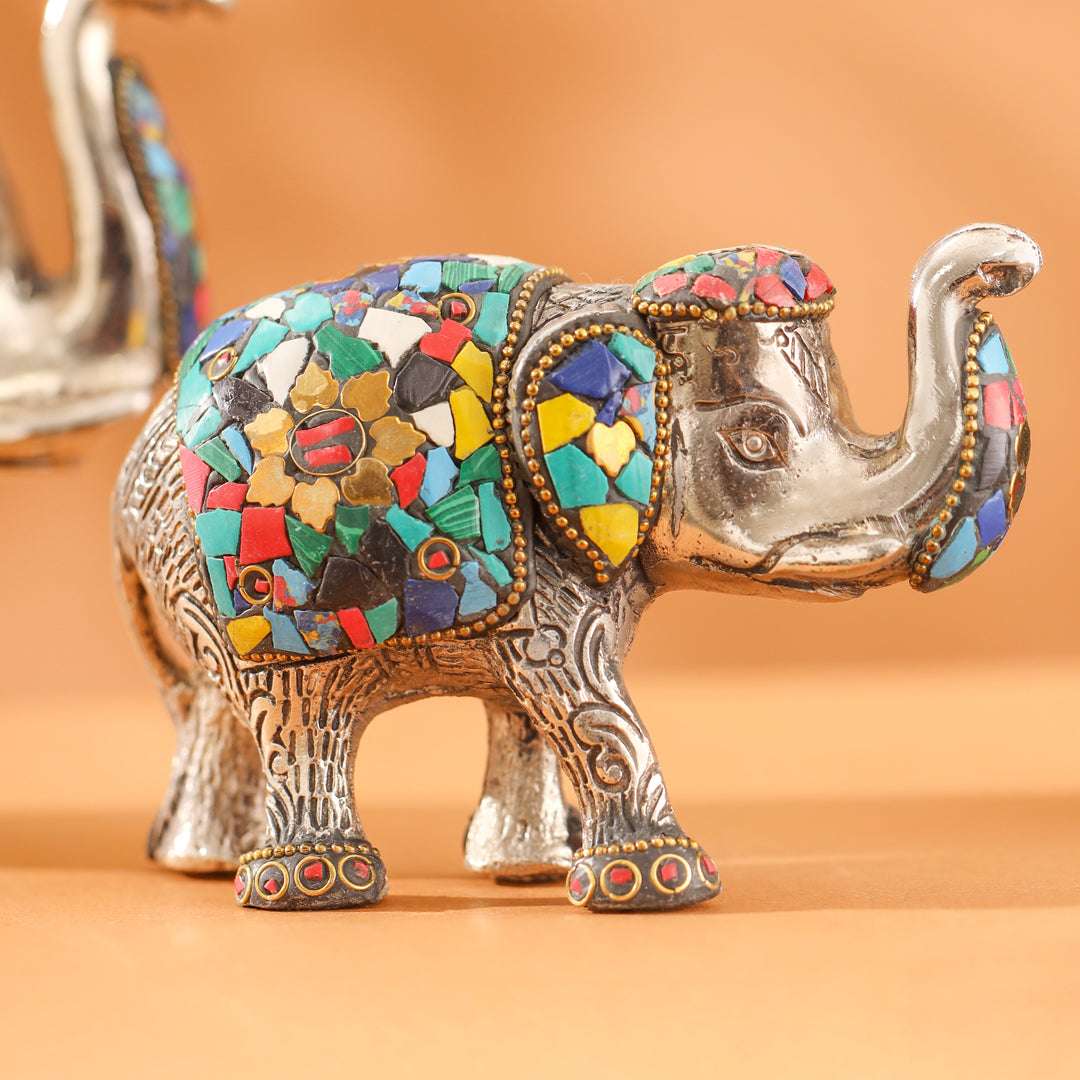 Metal Stone Work Standing Elephant Family Set Of Three - Image 4