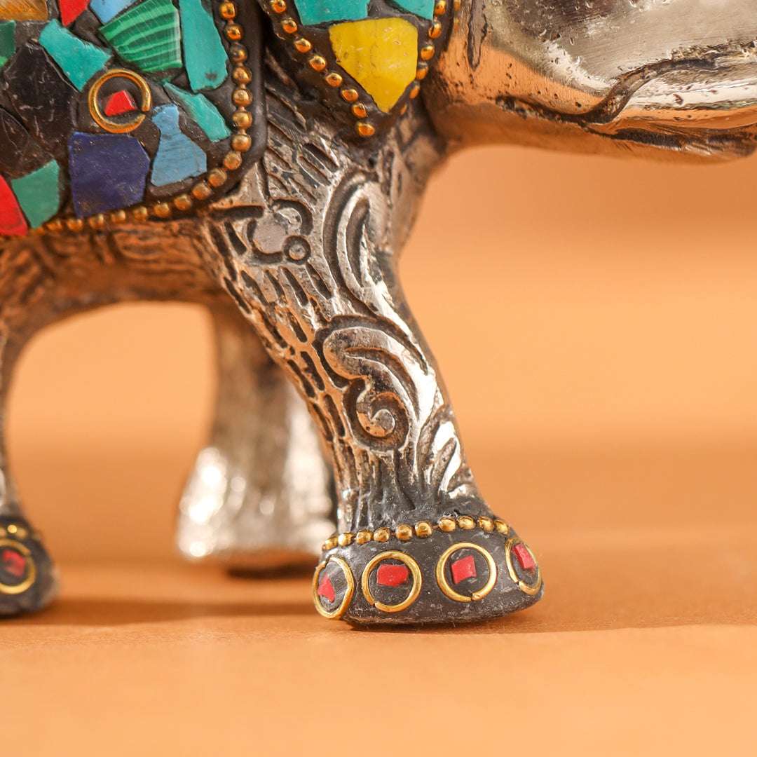Metal Stone Work Standing Elephant Family Set Of Three - Image 5