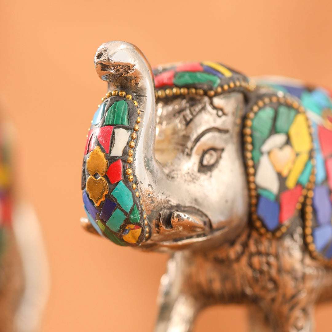 Metal Stone Work Standing Elephant Family Set Of Three - Image 6