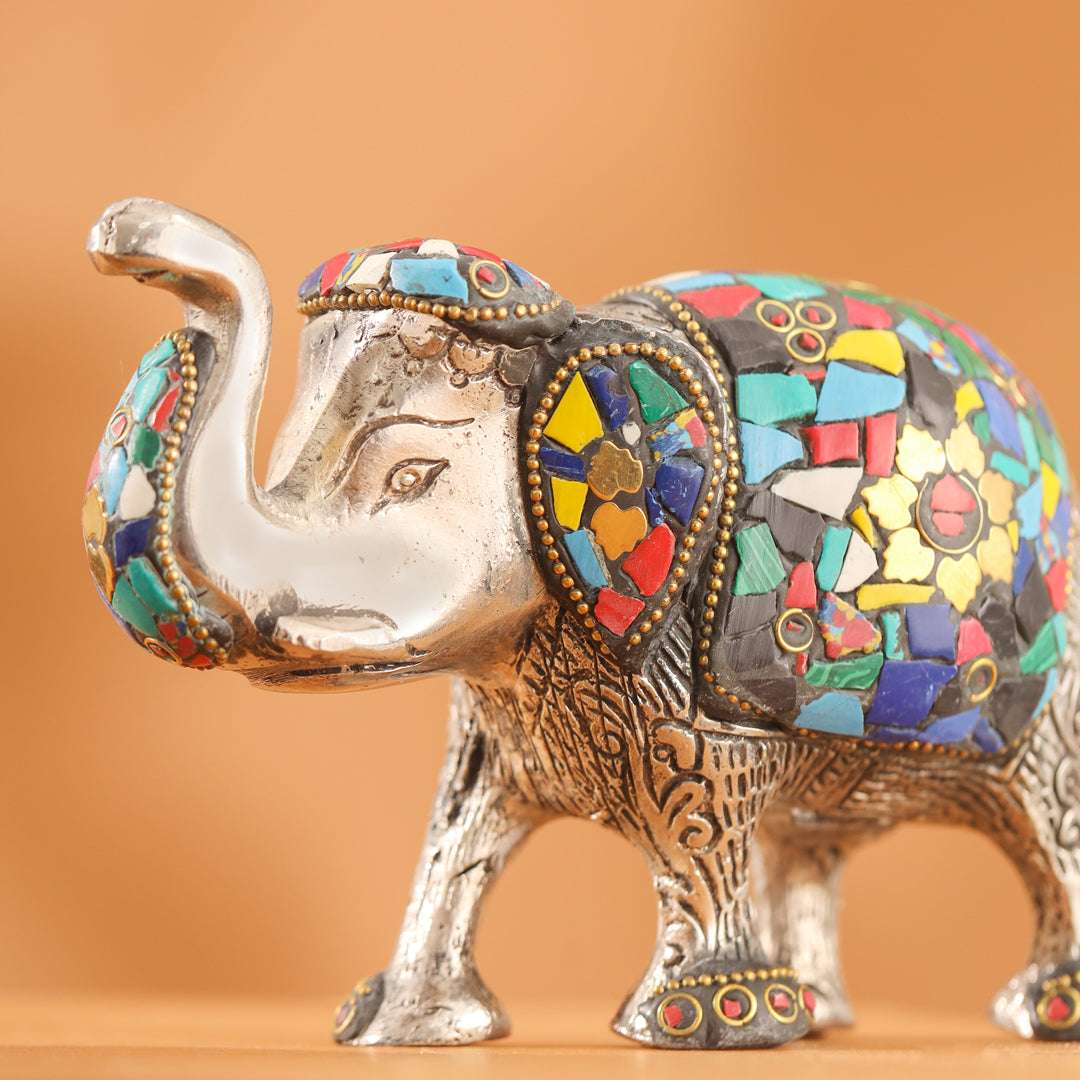 Metal Stone Work Standing Elephant Family Set Of Three - Image 7