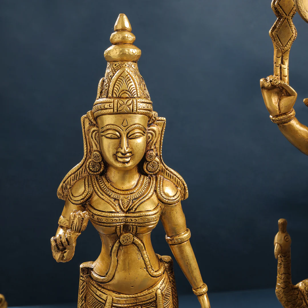 Brass Standing Lord Murugan With Devasena And Valli Statues (23.5 Inch) - Image 10