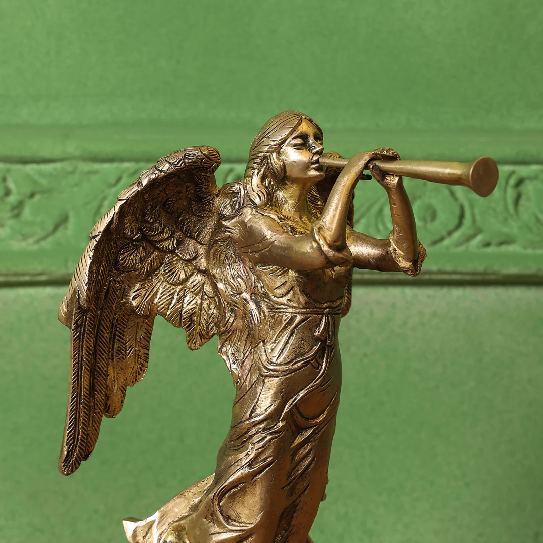 Brass Trumpet Blowing Angel Statue (10 Inch) - Image 5