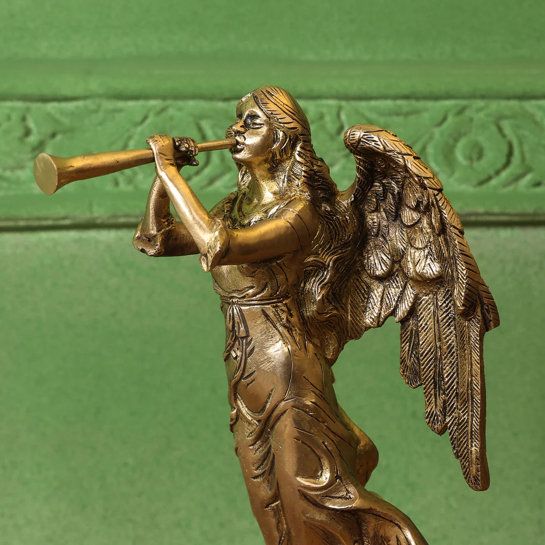 Brass Trumpet Blowing Angel Statue (10 Inch) - Image 6