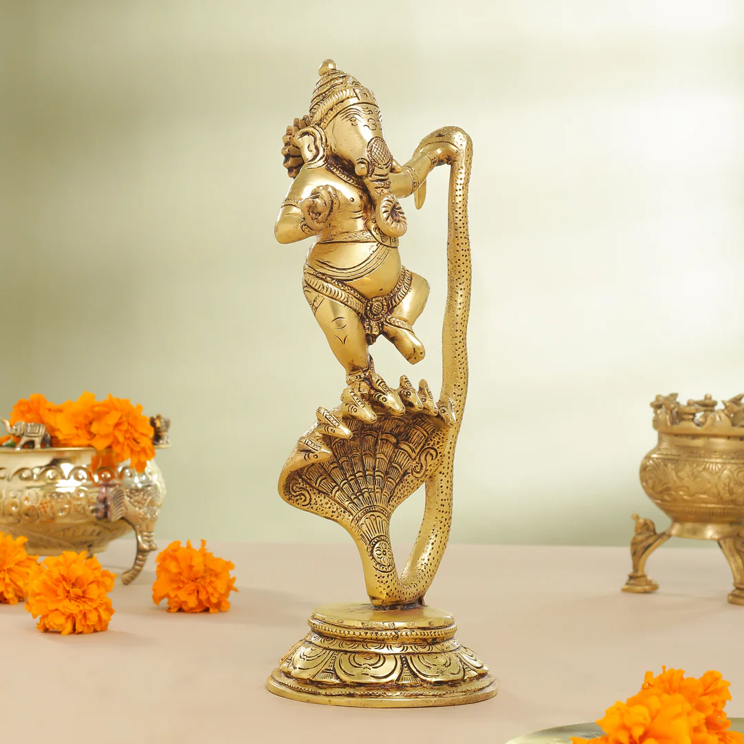 Brass Lord Dancing Ganesha On Snake (12 Inch) - Image 2
