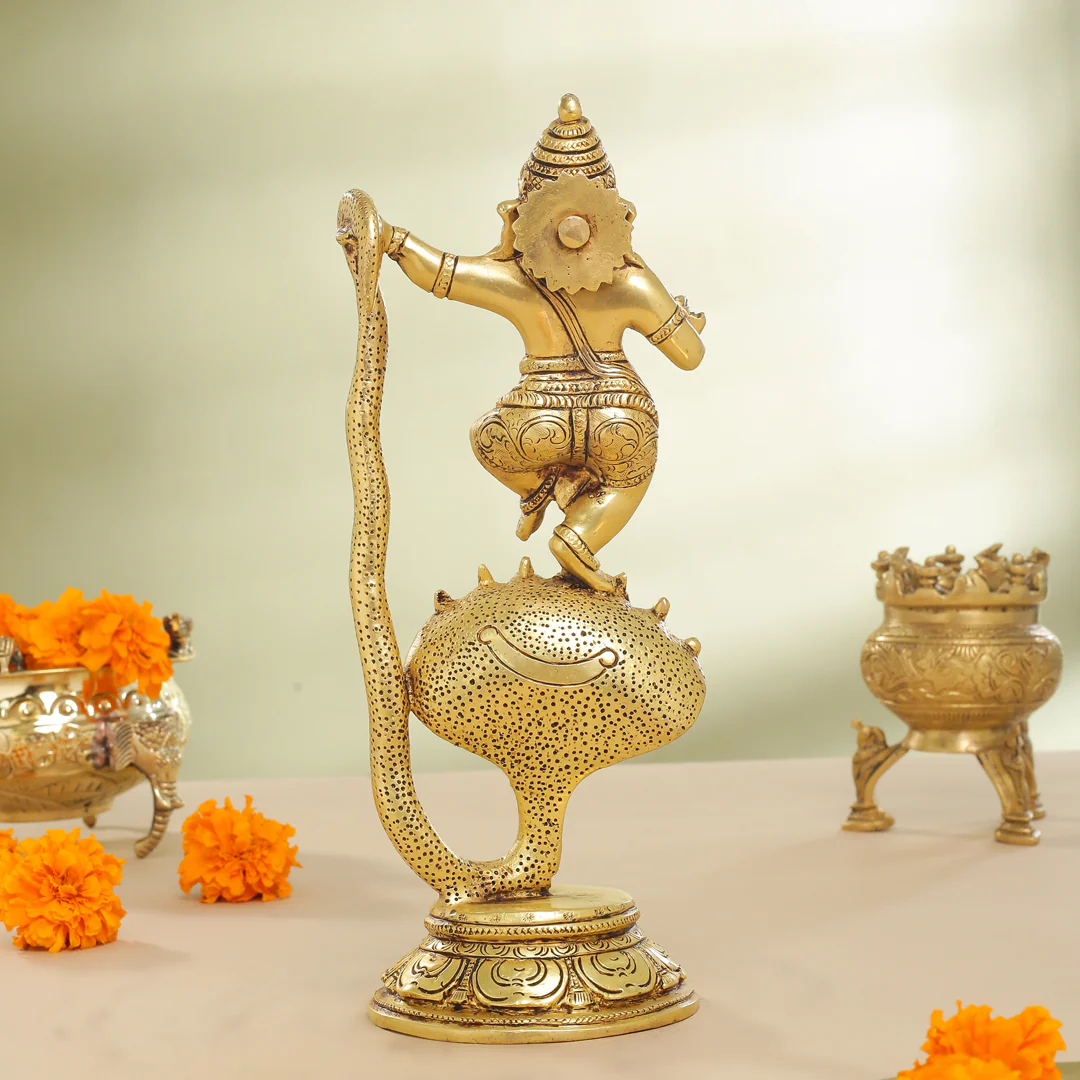 Brass Lord Dancing Ganesha On Snake (12 Inch) - Image 3
