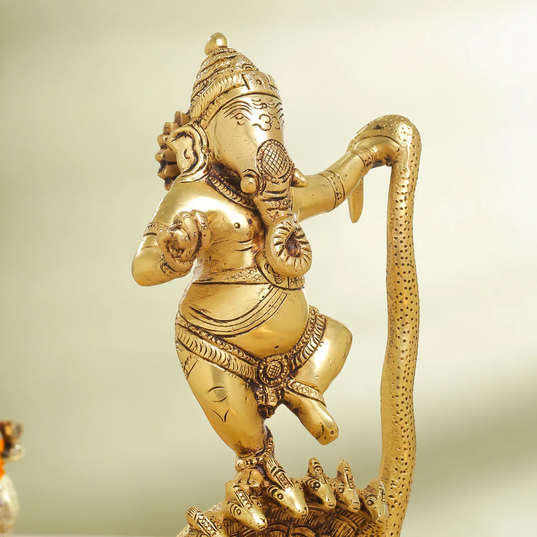 Brass Lord Dancing Ganesha On Snake (12 Inch) - Image 5