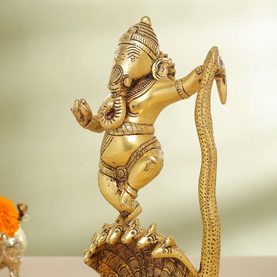 Brass Lord Dancing Ganesha On Snake (12 Inch) - Image 6
