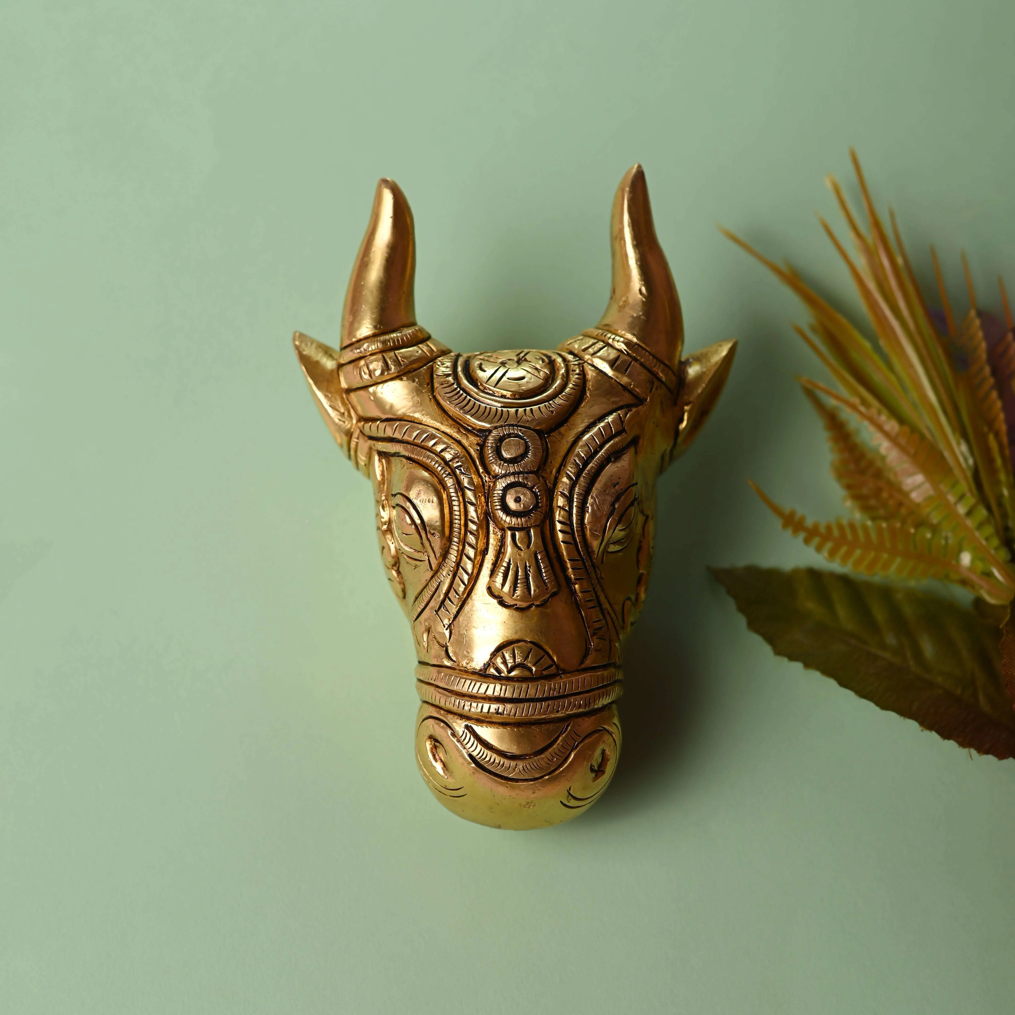 Brass Nandi Face Wall Hanging (5 Inch) - Image 5