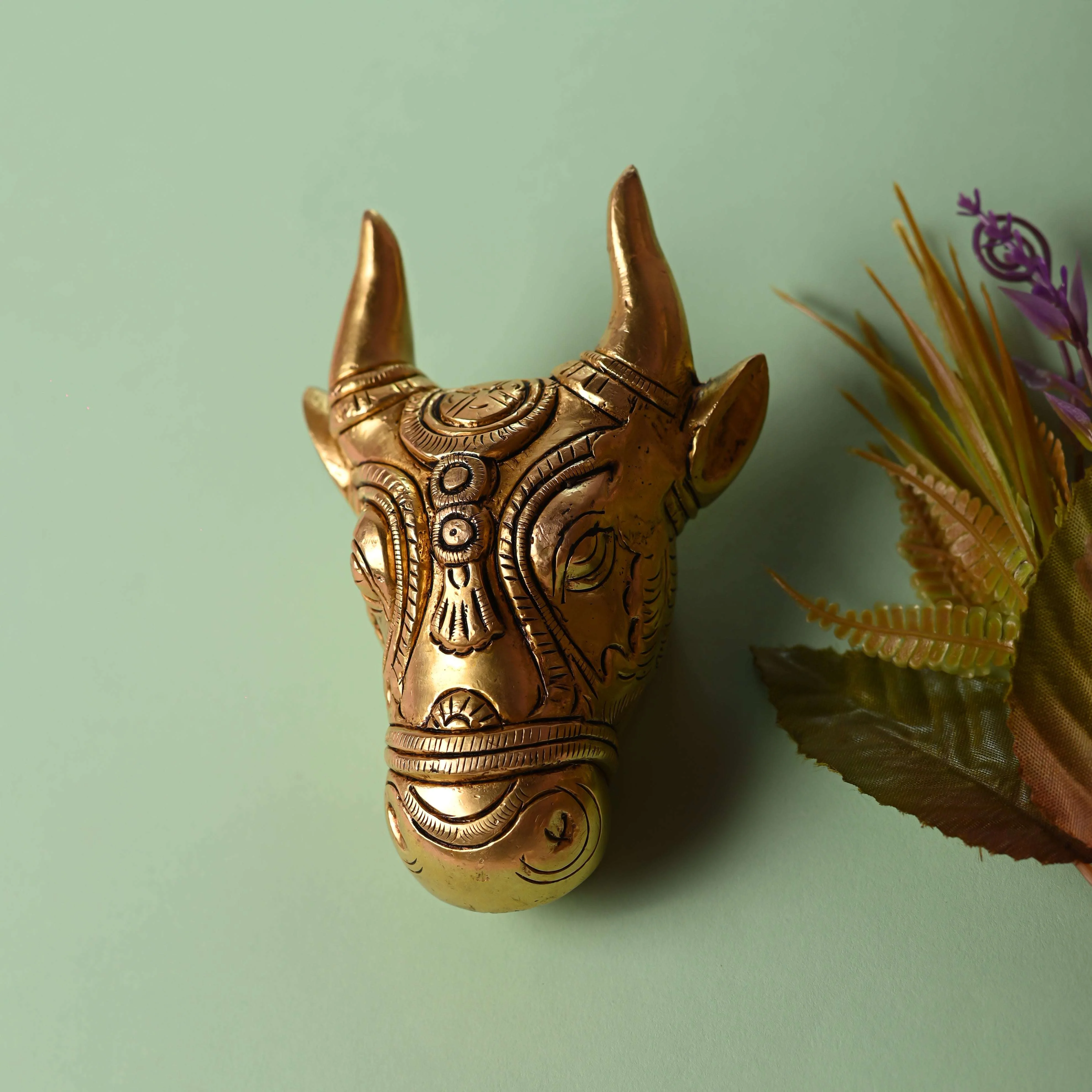 Brass Nandi Face Wall Hanging (5 Inch) - Image 6