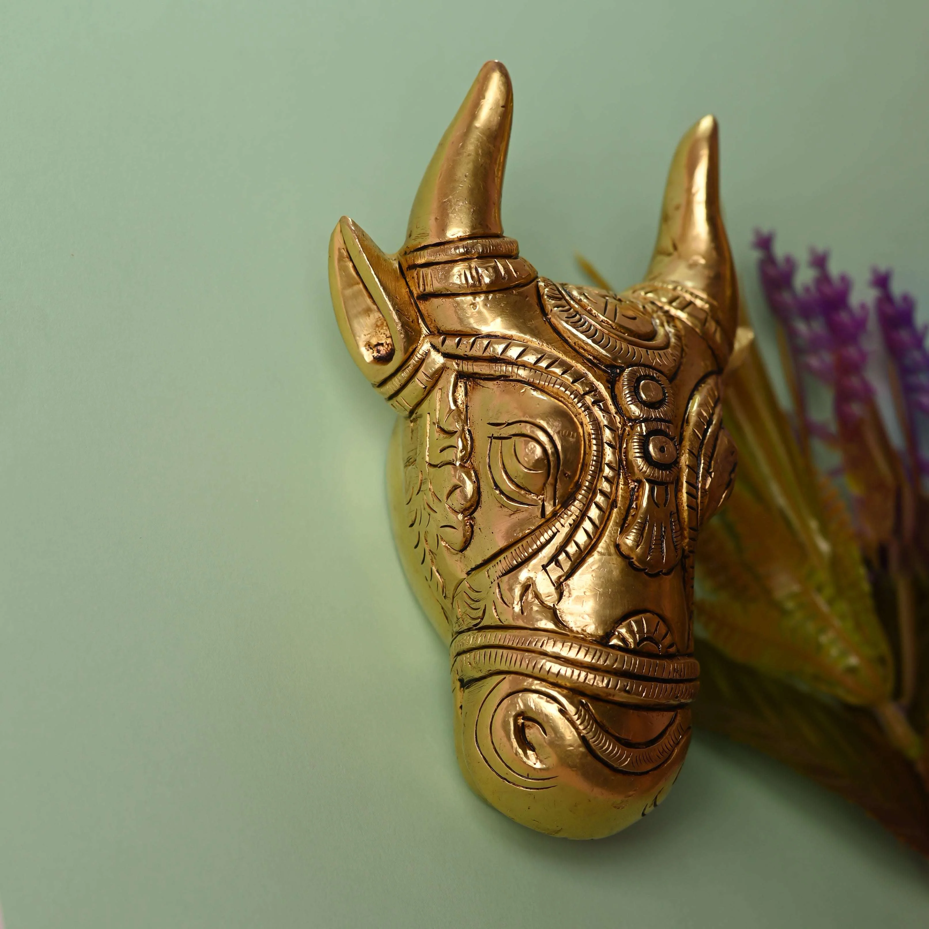 Brass Nandi Face Wall Hanging (5 Inch) - Image 7