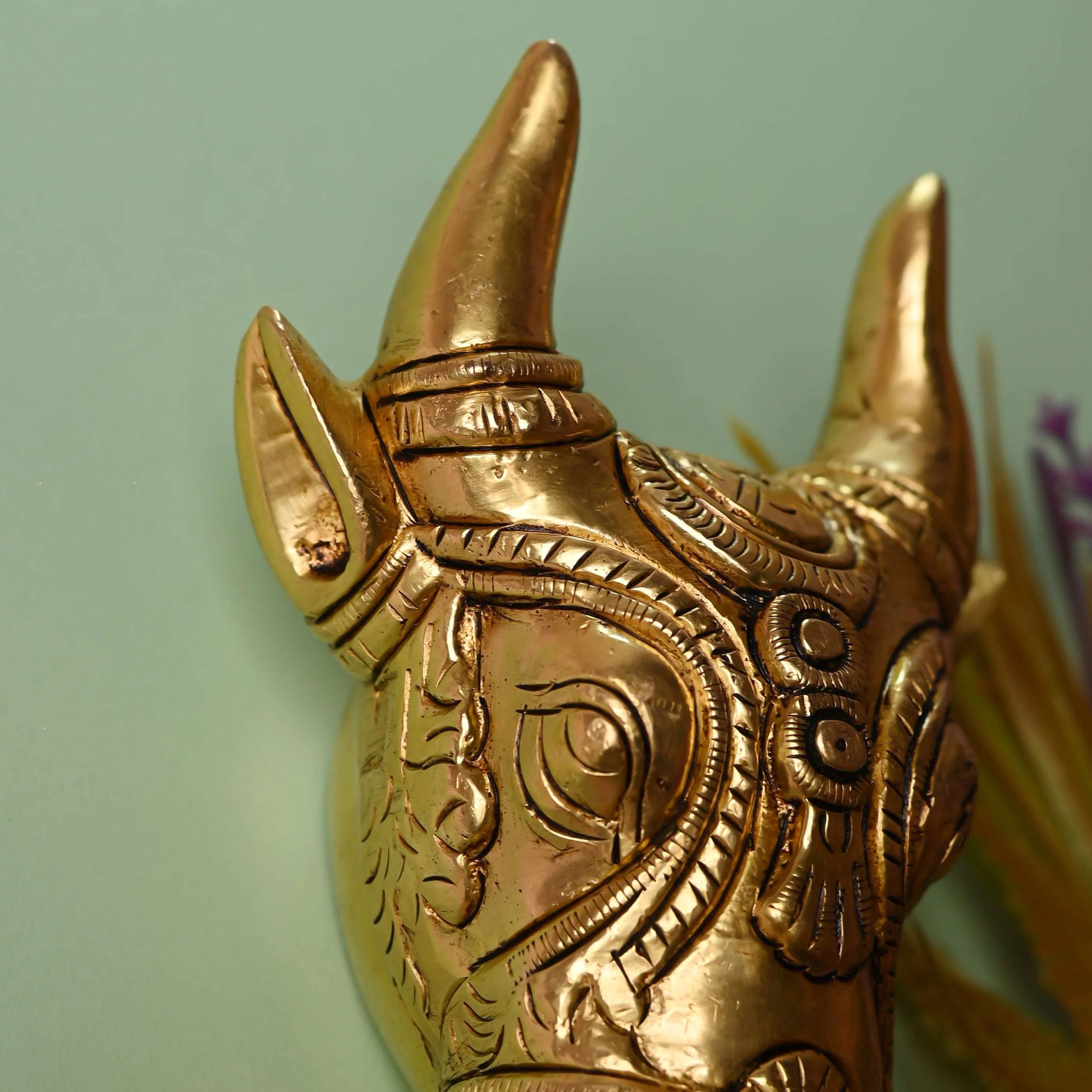 Brass Nandi Face Wall Hanging (5 Inch) - Image 8