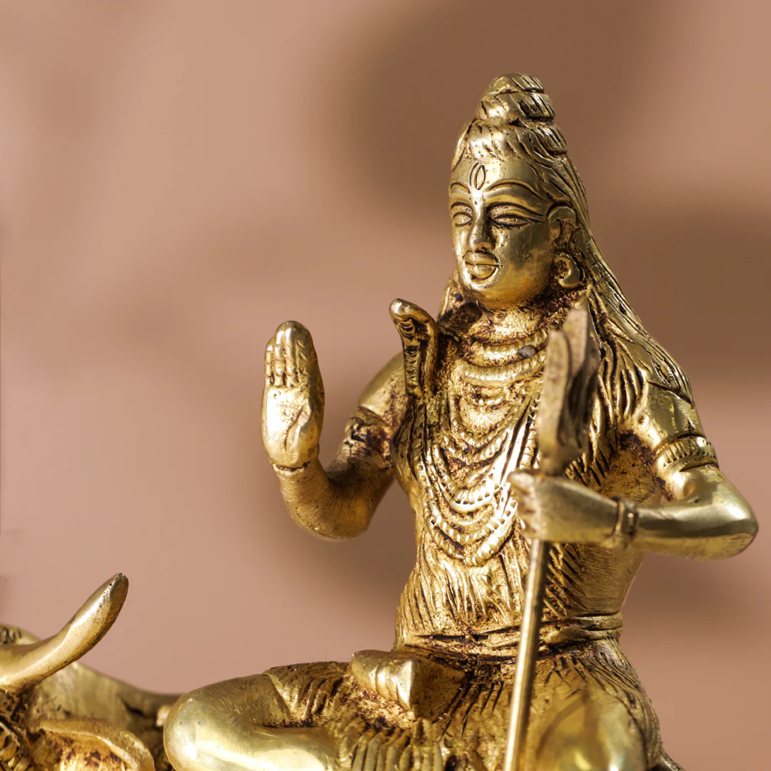 Brass Shiva With Nandi Idol (9 Inch) - Image 8