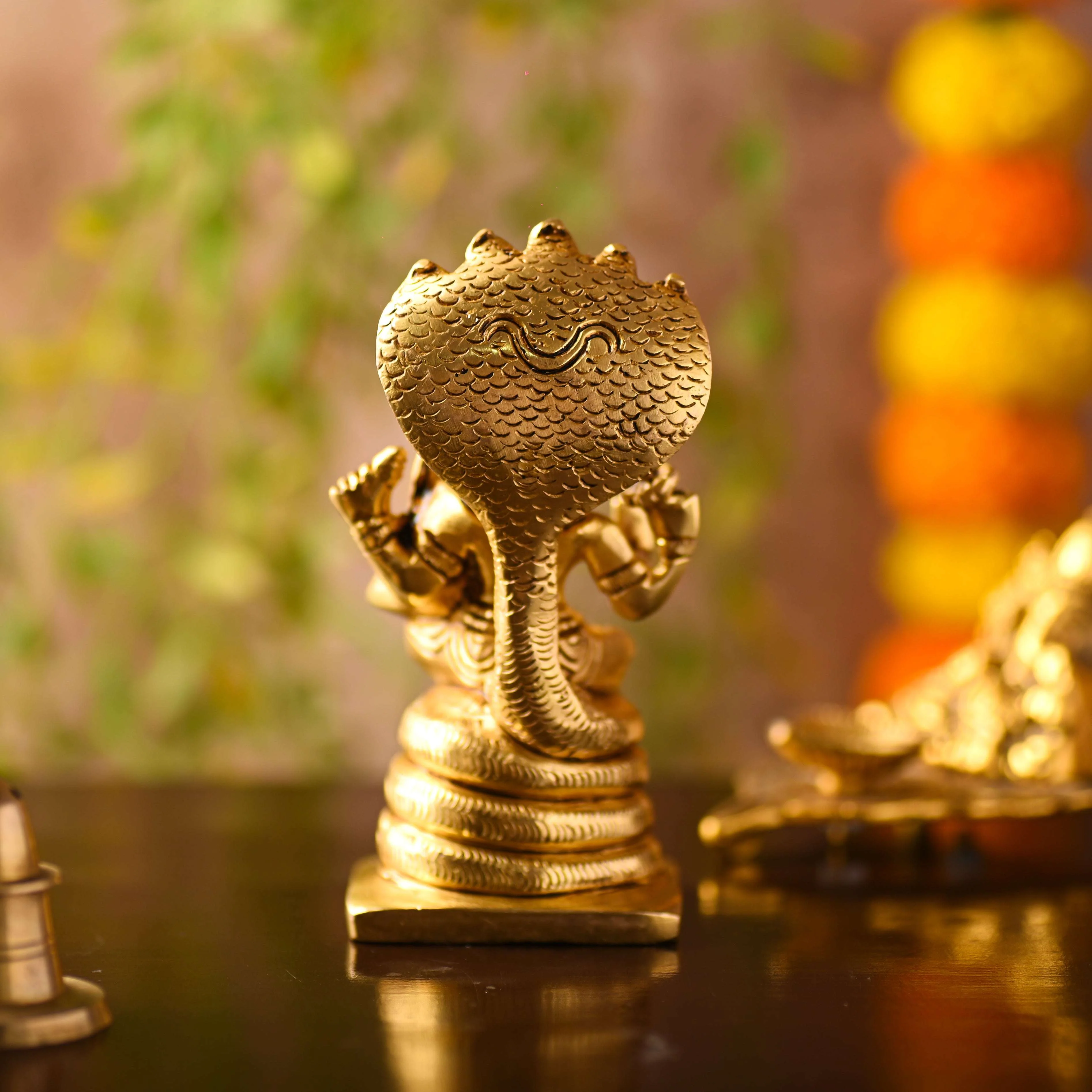 Brass Narasimbha Idol Sitting on Sheshnag – Handmade Brass Decor (5 Inch) - Image 4