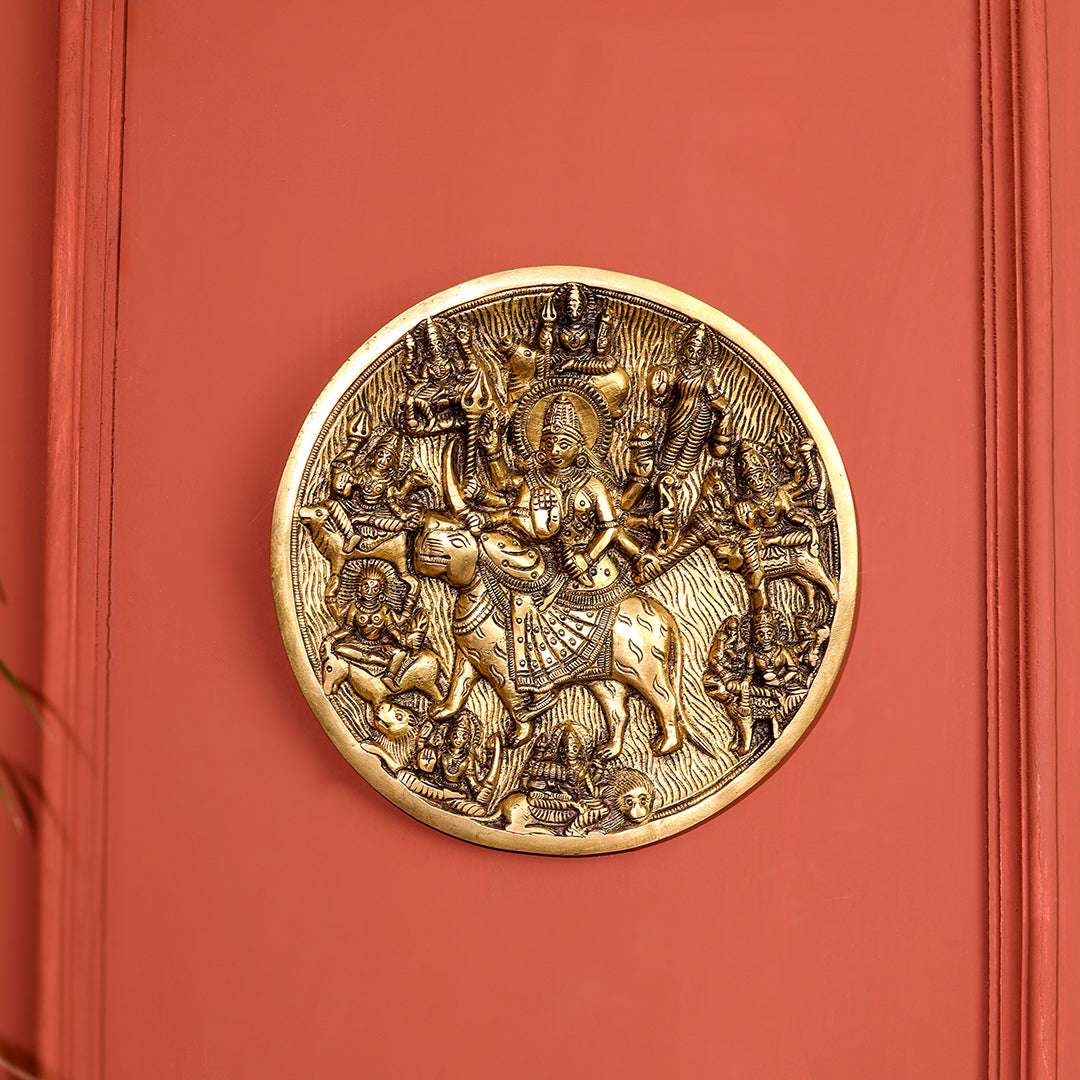 Brass Navdurga Wall Hanging Round Plate (7.8 Inch)