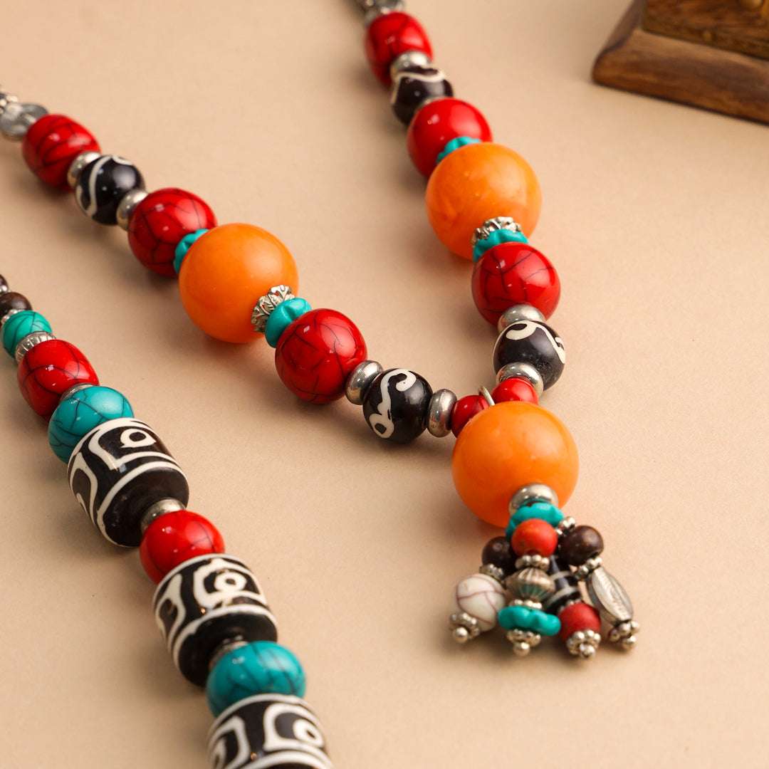 Resin Handcrafted Bead Jewelry Necklace with Tribal Charm - Image 2