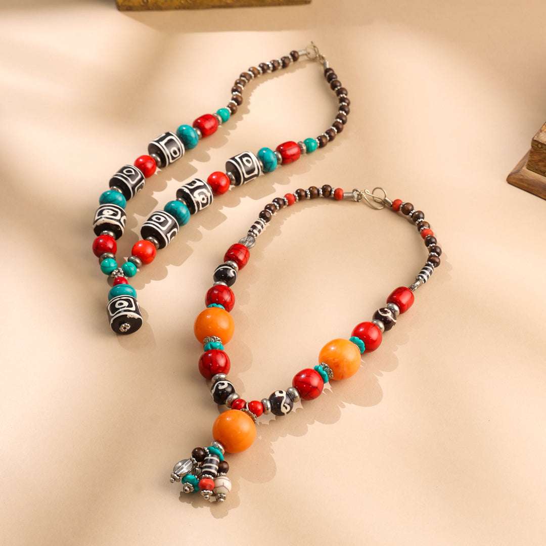 Resin Handcrafted Bead Jewelry Necklace with Tribal Charm - Image 6