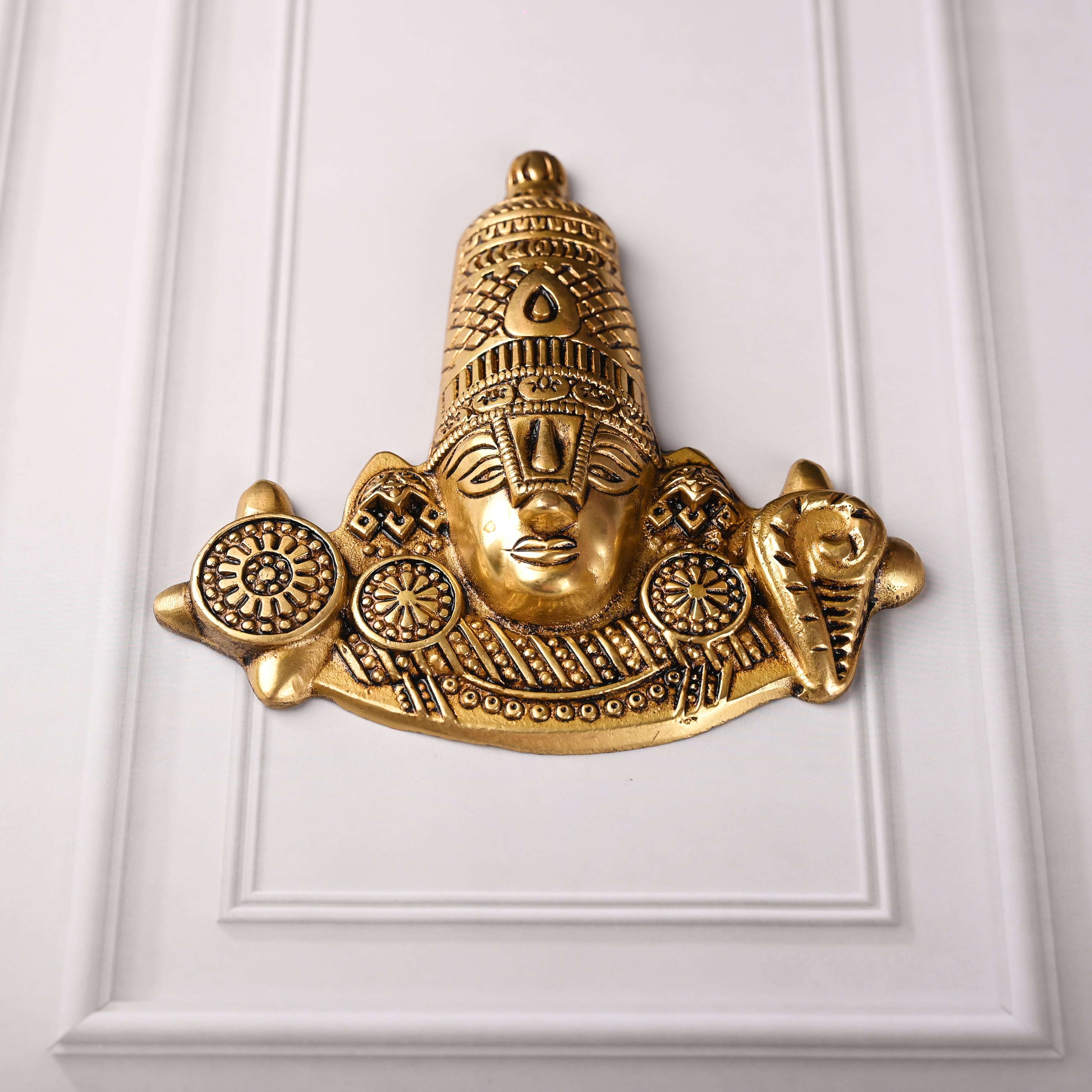 Brass Handcrafted Tirupati Balaji/Venkateshwar Face Wall Hanging (6 Inch) - Image 4