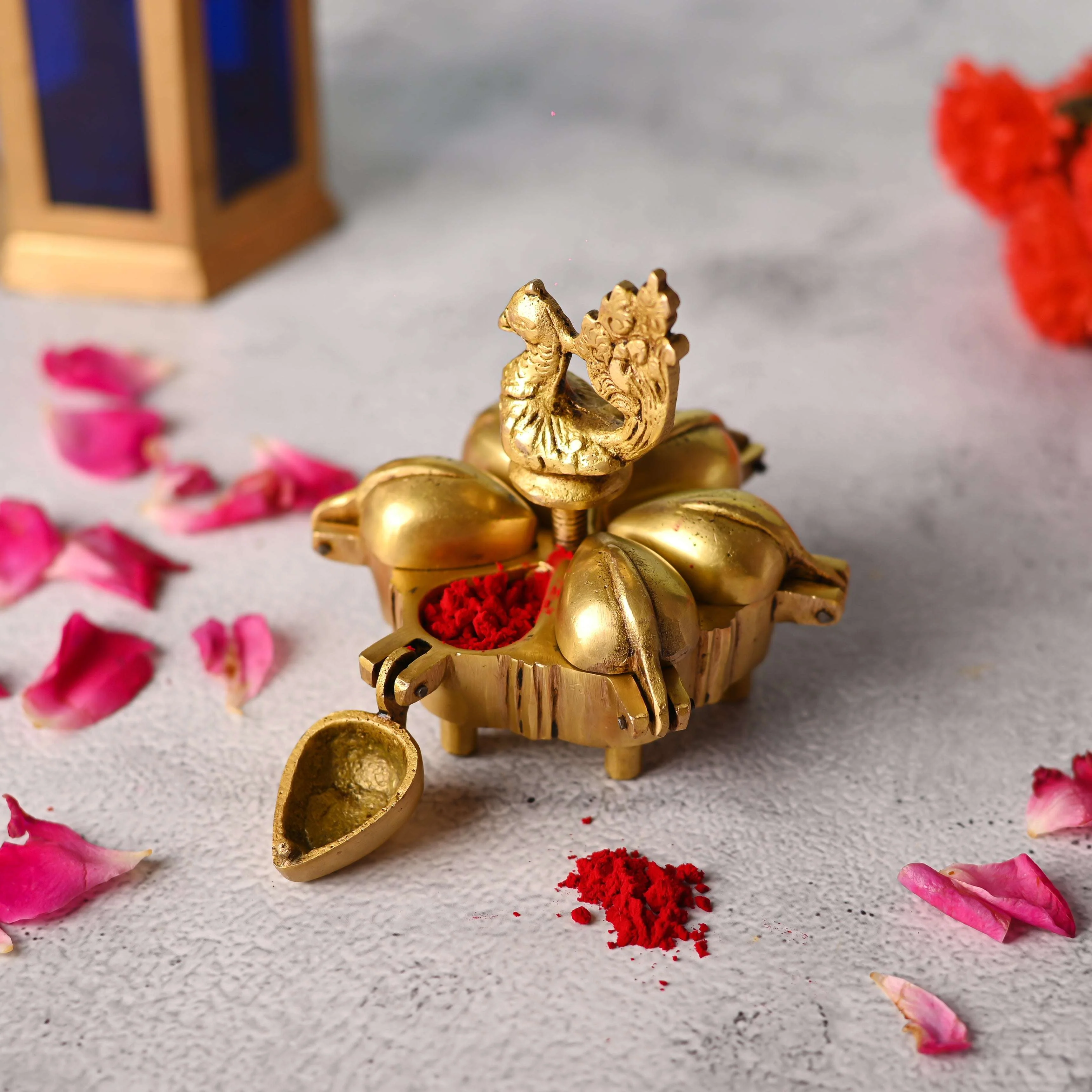 Brass Peacock Kumkum Box (3.5 Inch) - Image 2