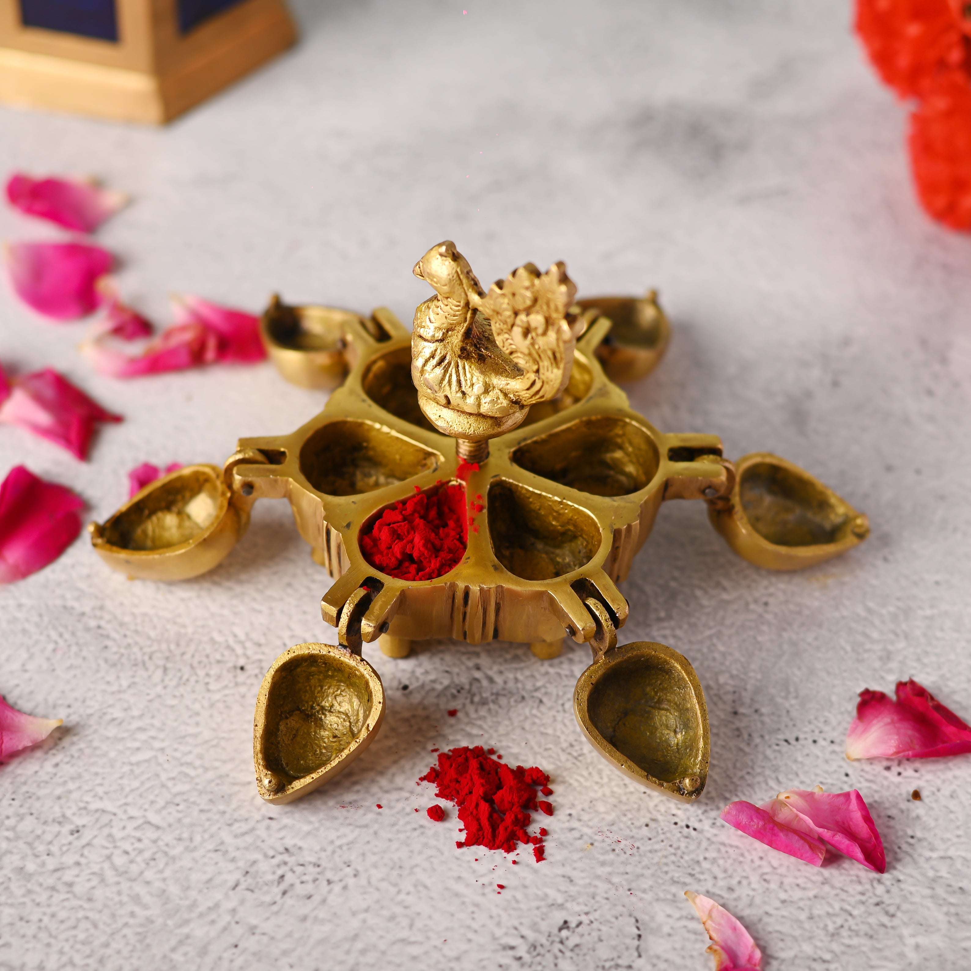 Brass Peacock Kumkum Box (3.5 Inch) - Image 3