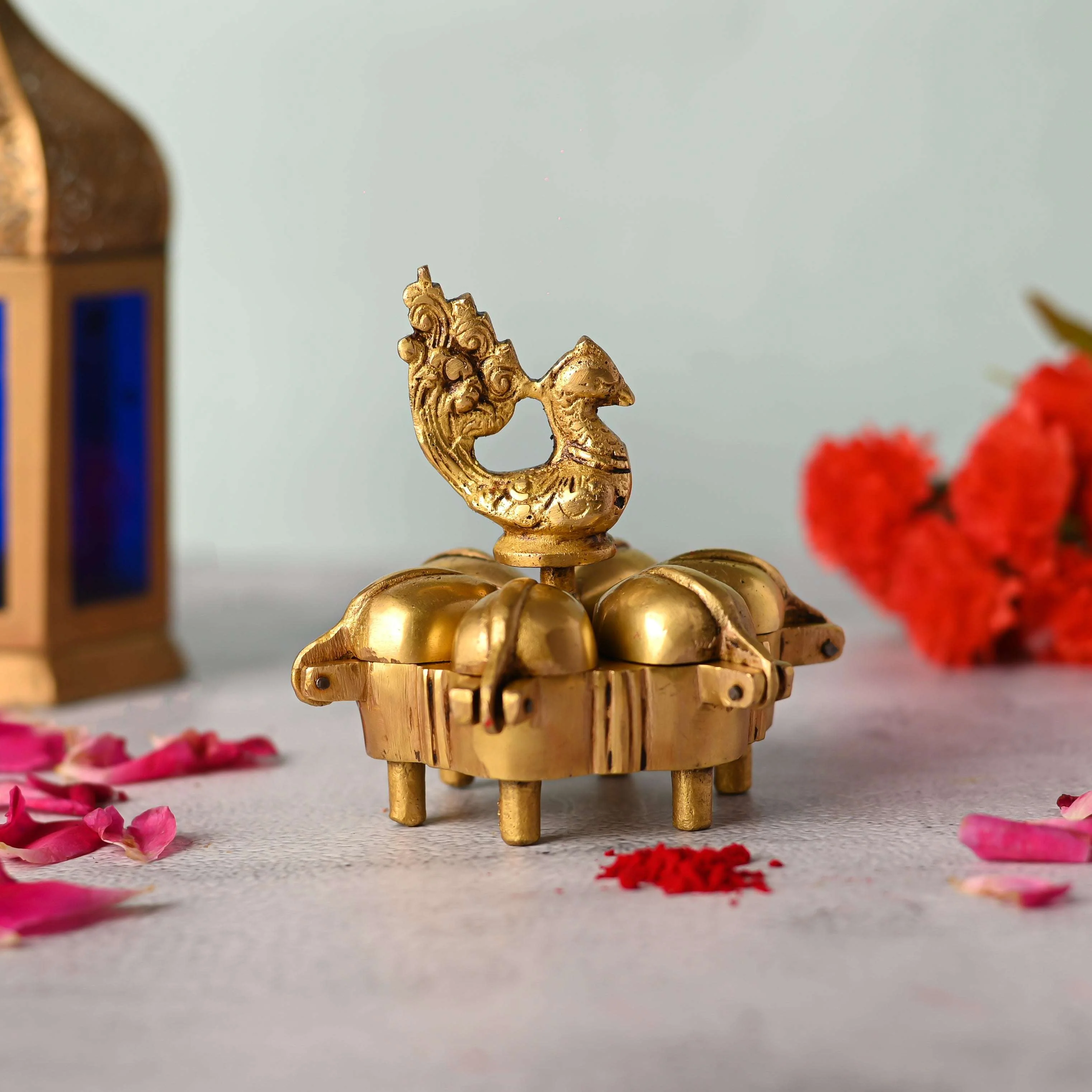 Brass Peacock Kumkum Box (3.5 Inch) - Image 5